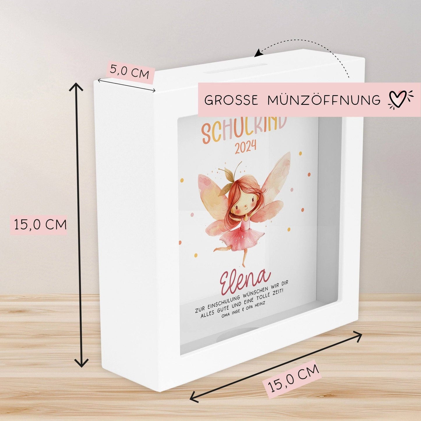 Ballerina Fee Stofftasche Einkaufstasche Kinder-Beutel mit Namen als Sporttasche, Wechselwäsche, Tragetasche -für Kita Schule & Kindergarten kleinebuchstaben Ballerina Fee Spardose aus Holz