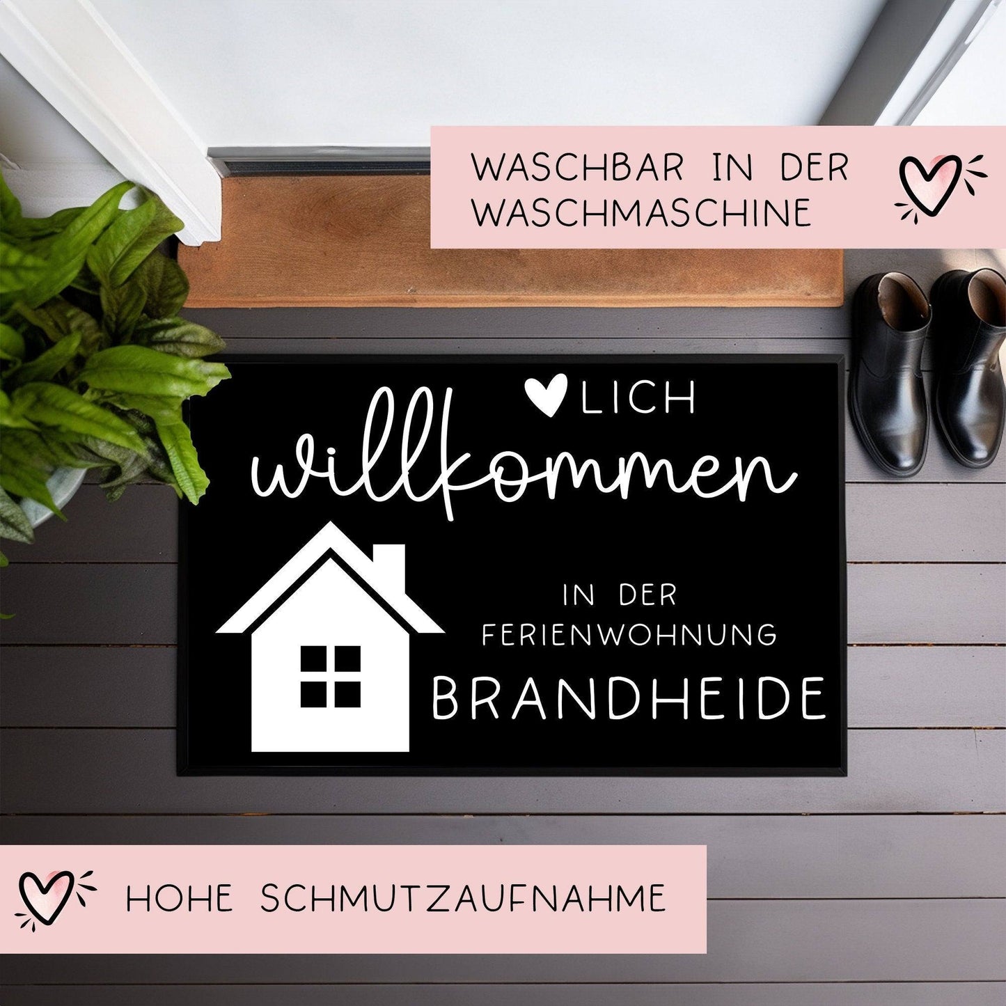Personalisierte Fußmatte - für Ferienwohnung, Apartments, Ferienhaus, Ferienhäuser, Ferienunterkunft| Herzlich Willkommen | 60x40 cm kleinebuchstaben