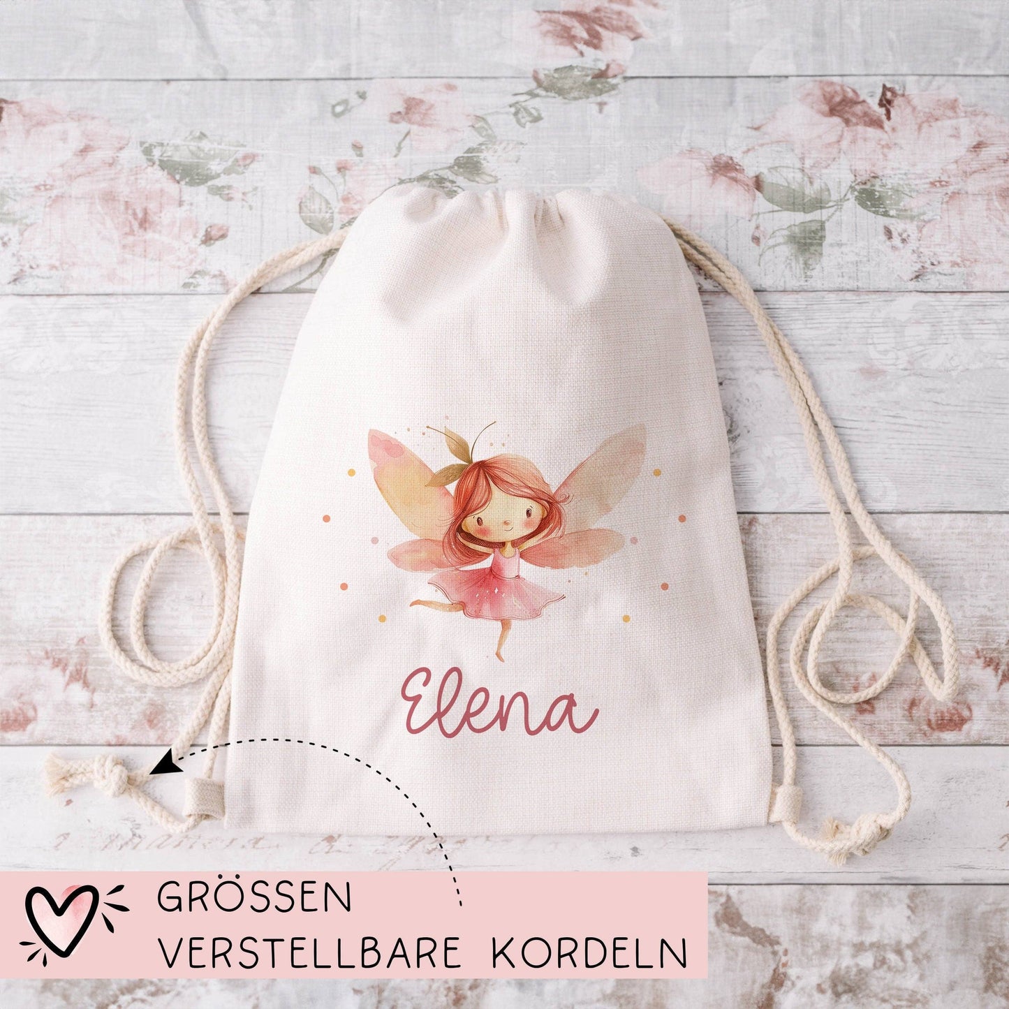 Kinder-Beutel Ballerina Fee mit Namen personalisiert Personalisierter Turnbeutel | Rucksack als Sportbeutel für Schule, Kindergarten, Wäsche kleinebuchstaben