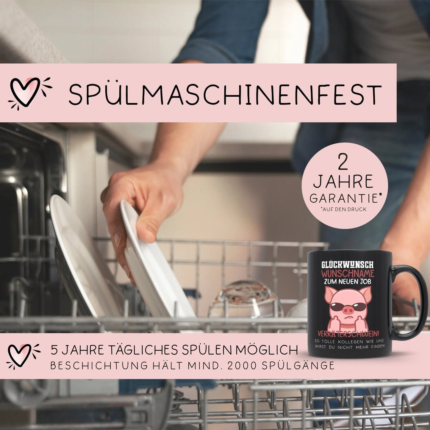 Neuer Job Tasse mit Namen - Abschiedsgeschenk Kollegen - Personalisierte Tasse mit Spruch: Glückwunsch zum neuen Job Kaffeetasse Sparschwein kleinebuchstaben