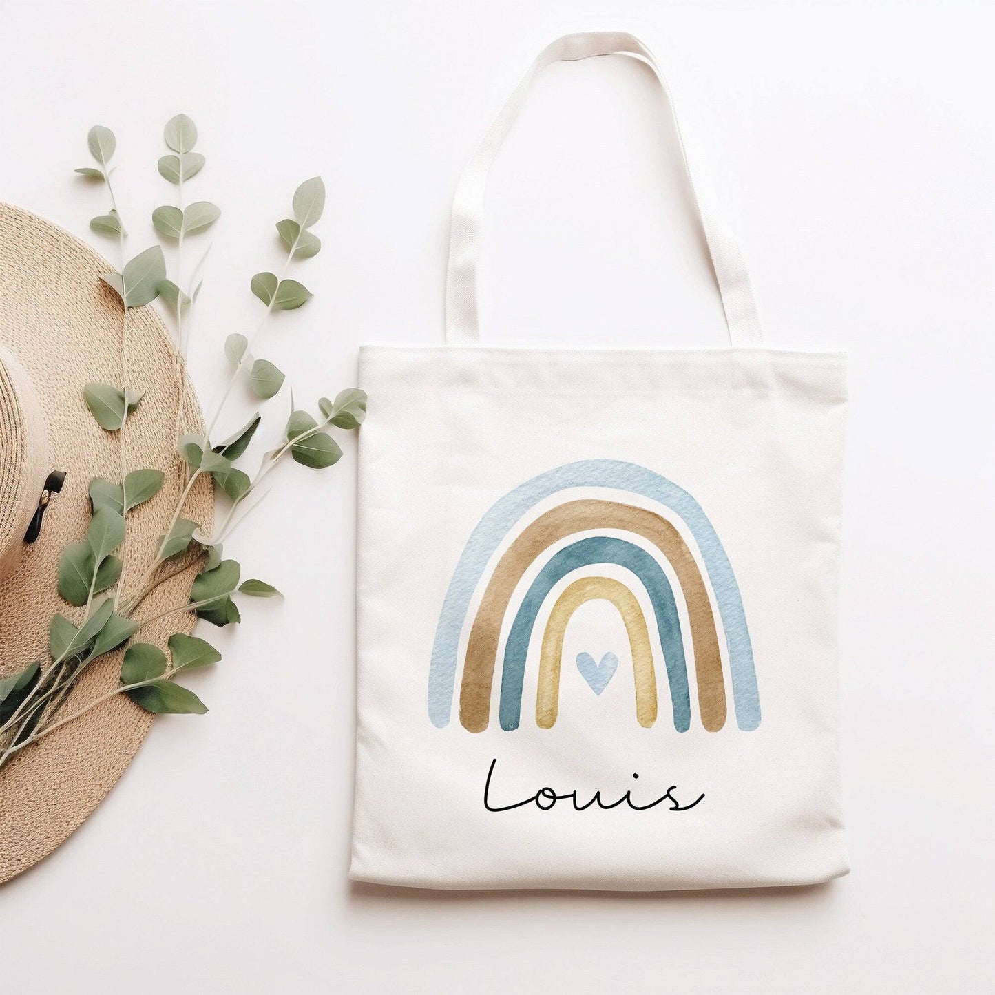 Regenbogen Stofftasche Tasche Kinder-Beutel mit Namen als Sporttasche, Wechselwäsche, Tragetasche - Kita, Schule & Kindergarten - Motiv 08 kleinebuchstaben