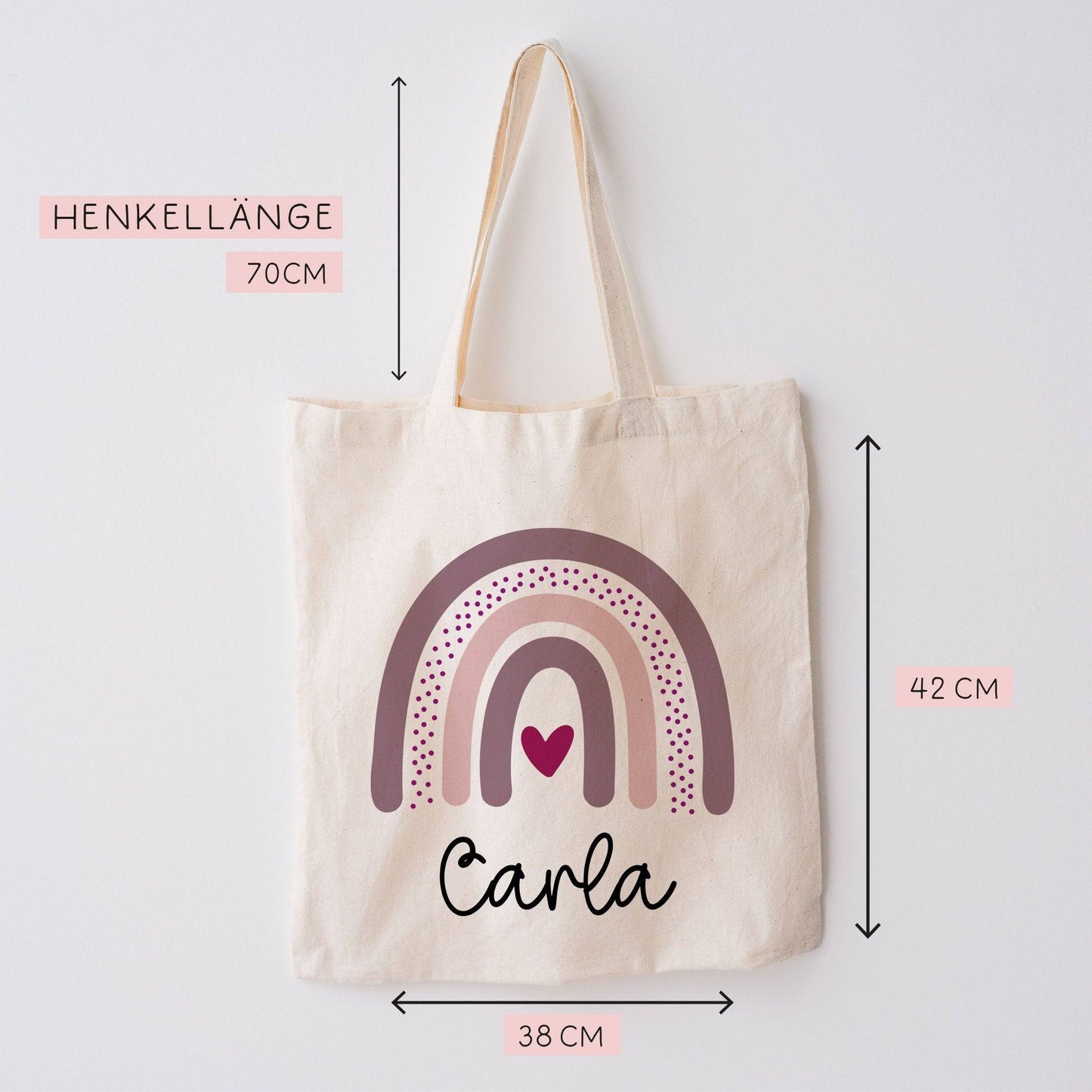 Regenbogen Beere Stofftasche Tasche Kinder-Beutel mit Namen als Sporttasche, Wechselwäsche, Tragetasche - Kita, Schule & Kindergarten - 05 kleinebuchstaben