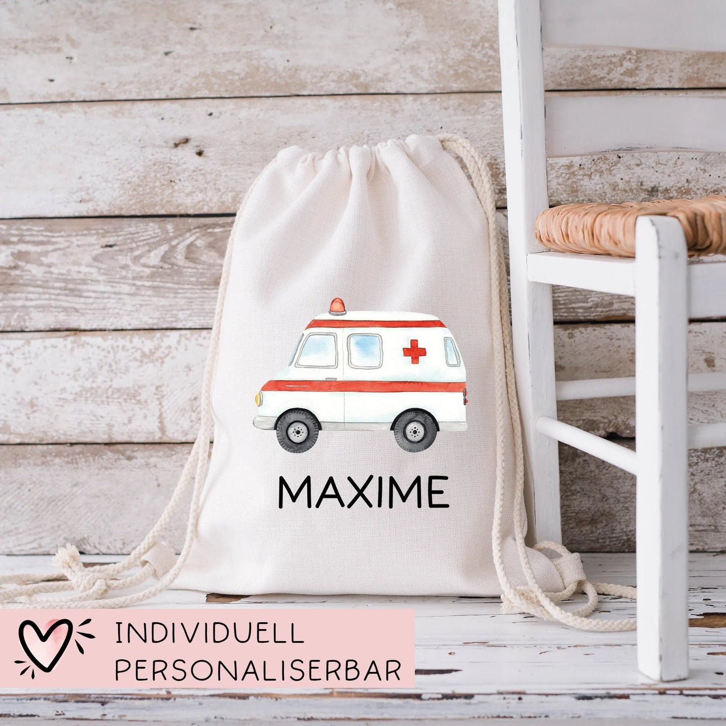 Krankenwagen Rettungswagen Turnbeutel Personalisiert - Rettungsfahrzeug Personalisiert Wechselwäsche Mädchen & Junge Weihnachten Geburtstag kleinebuchstaben