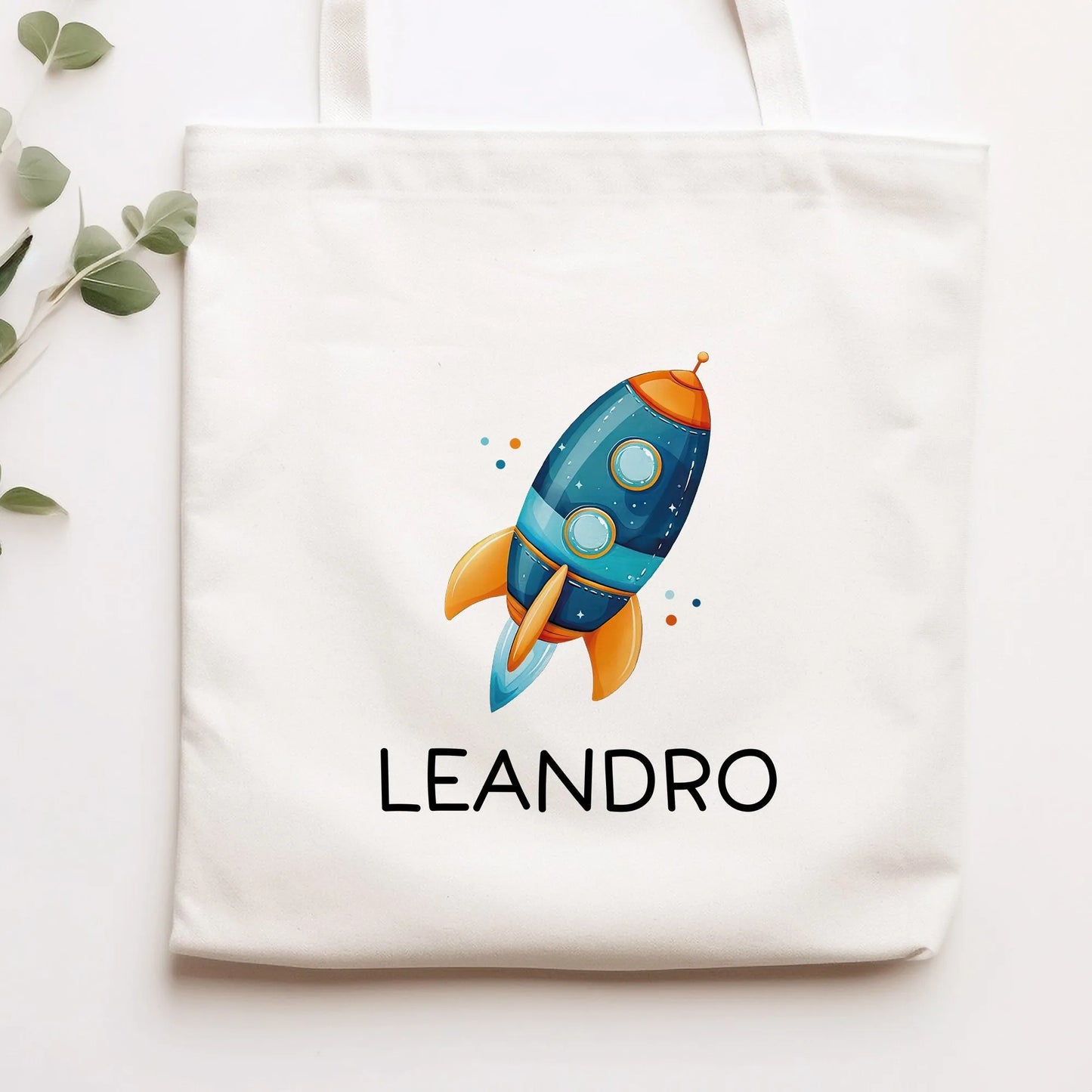 Rakete Personalisiert Stofftasche - Einkaufstasche Kinder-Beutel mit Namen als Sporttasche, Tragetasche Wechselwäsche für Kita Schule - 04 kleinebuchstaben Rakete 04 Stofftasche
