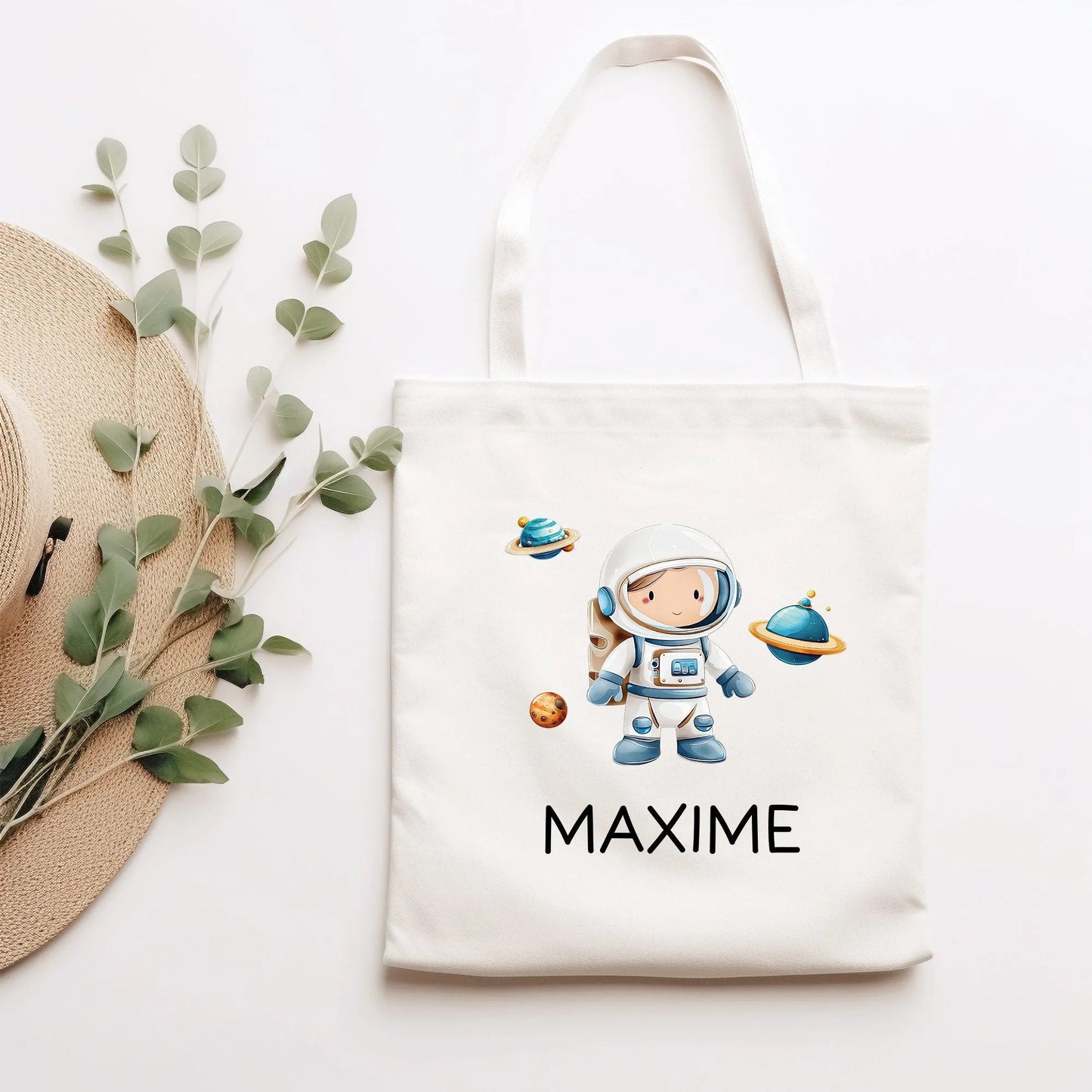 Stofftasche Rakete mit Namen Weltraum Astronaut Personalisiert - Kinder-Beutel Namen als Sporttasche, Tragetasche Wechselwäsche Schule kleinebuchstaben Astronaut Stofftasche