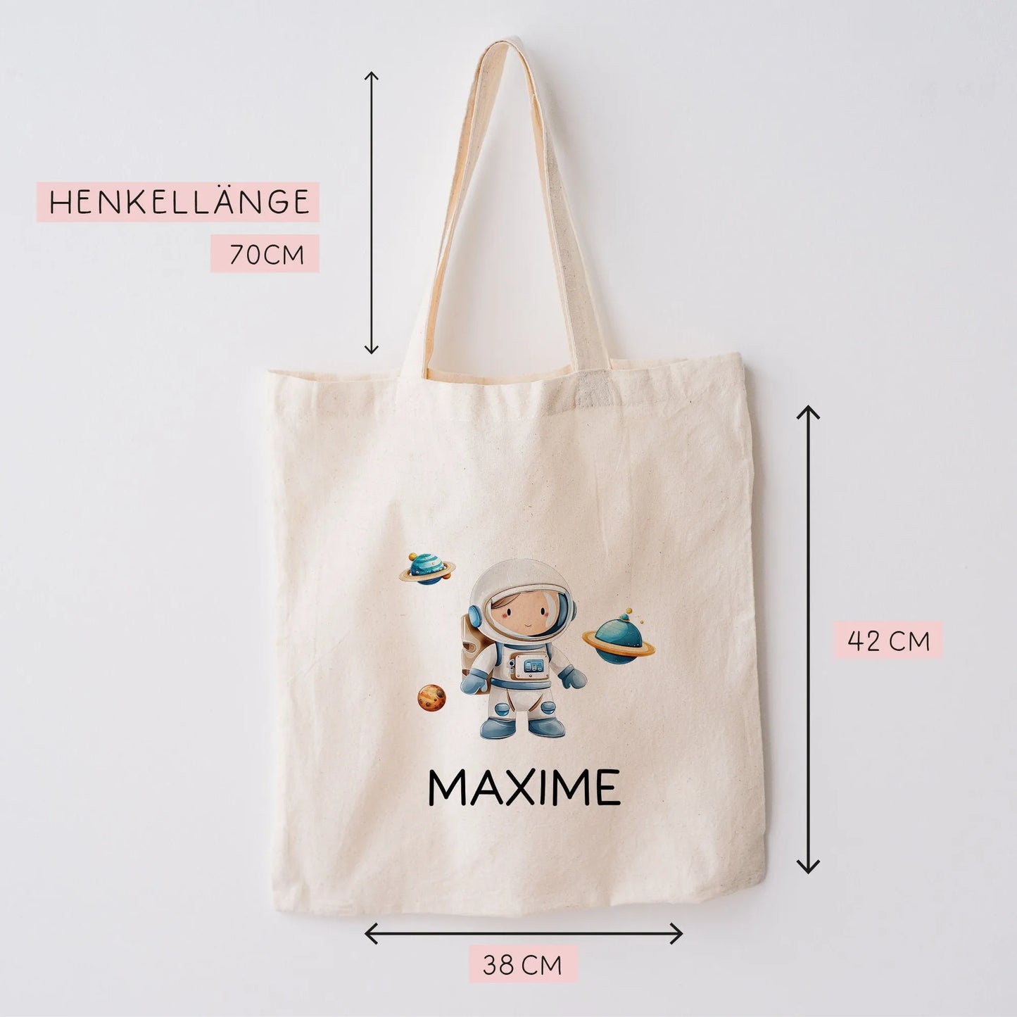 Stofftasche Rakete mit Namen Weltraum Astronaut Personalisiert - Kinder-Beutel Namen als Sporttasche, Tragetasche Wechselwäsche Schule kleinebuchstaben