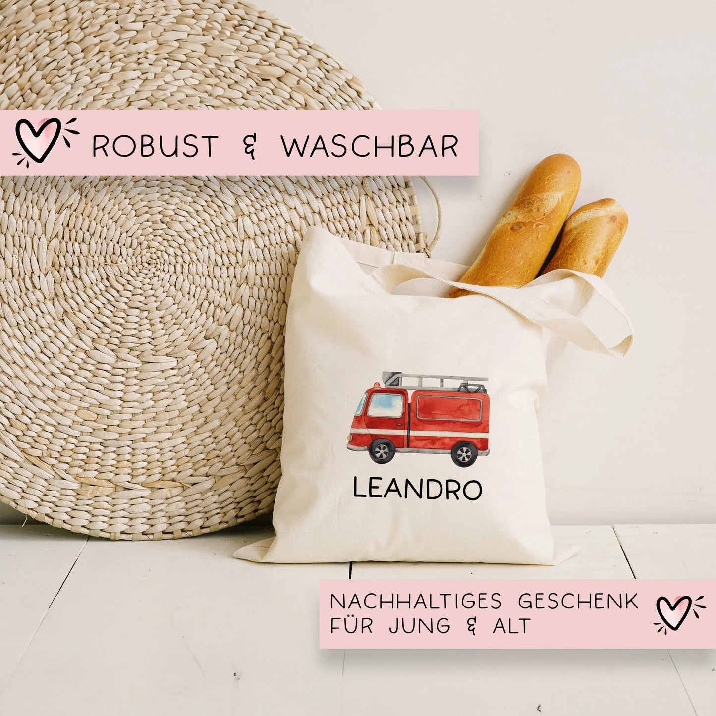 Feuerwehr Polizei Krankenwagen Stofftasche Personalisiert mit Namen. Für Schule Wäschebeutel Wechselwäsche | Mädchen & Junge | Weihnachten kleinebuchstaben