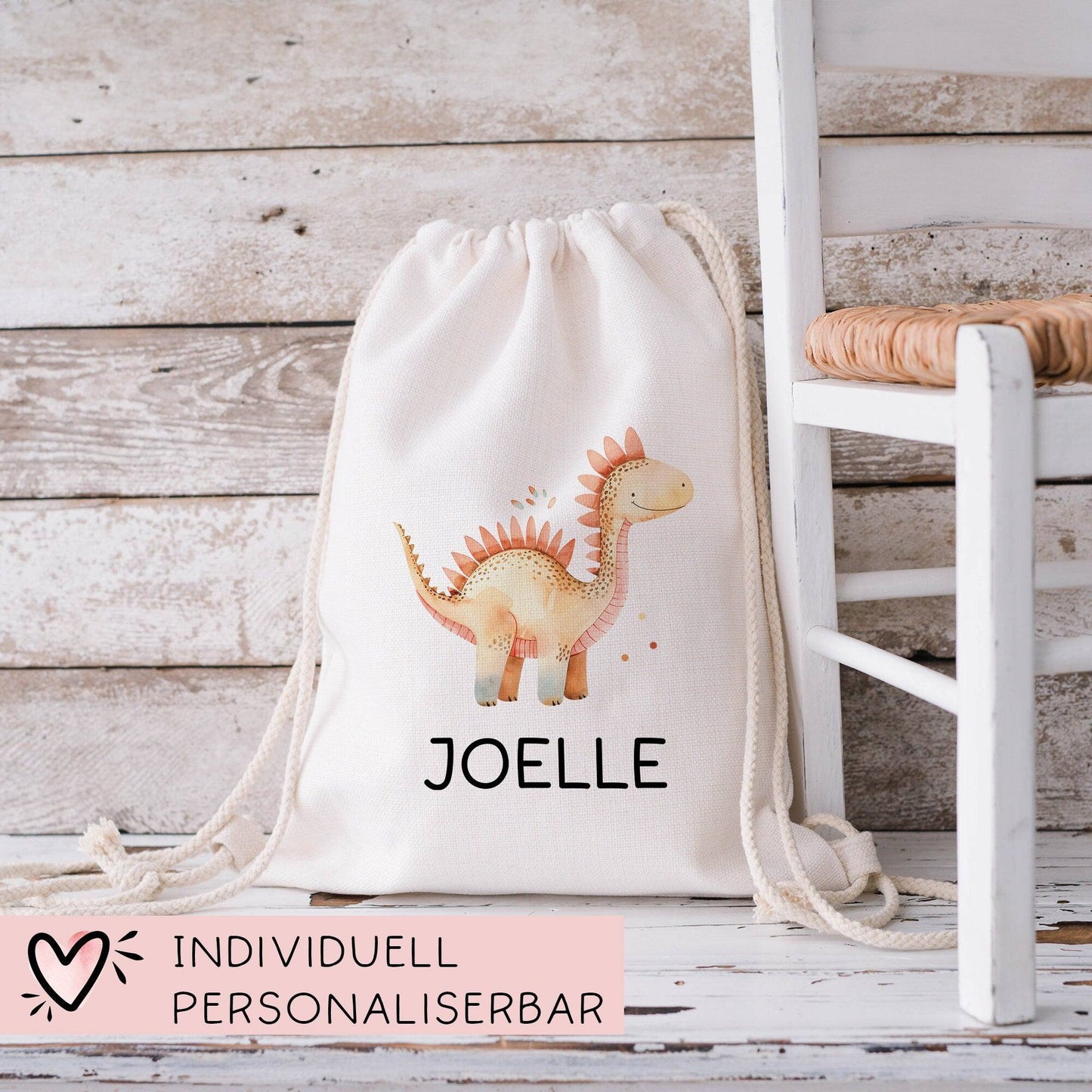 Personalisierter Turnbeutel Dinosaurier Dino "Stegosaurus" mit Wunschnamen | Rucksack Schule, Kindergarten, KITA, Wäschebeutel, Sportbeutel kleinebuchstaben