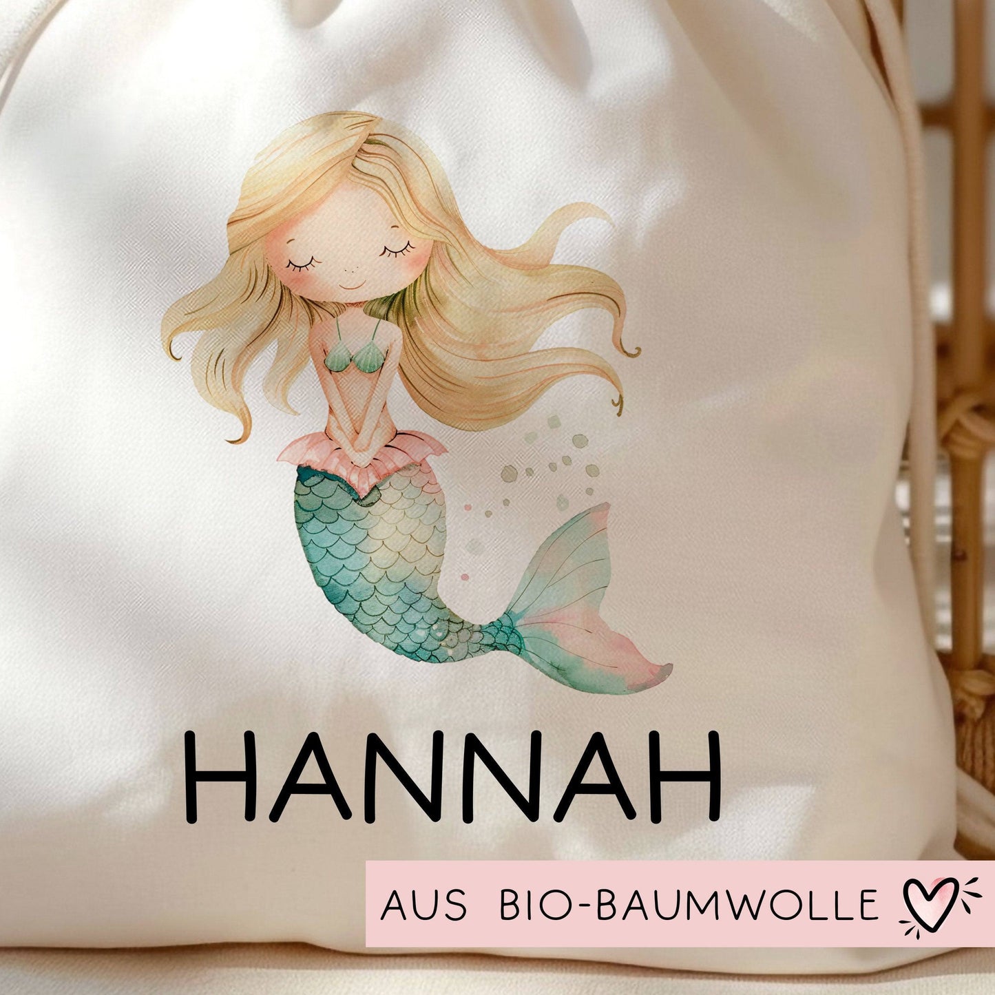 Meerjungfrau Wunschname Turnbeutel | Nixe Personalisiert - Rucksack Schule, Kindergarten, KITA, Wäschebeutel, Turnbeutel, Wechselwäsche - 06 kleinebuchstaben