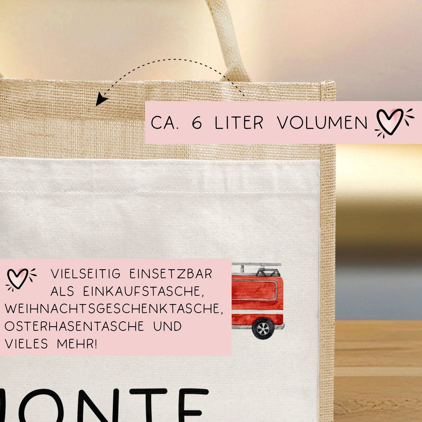 Tasche mit Wunschnamen RTW Polizeiwagen Feuerwehr Krankenwagen | 100% Jute | Geschenk Geschenk zum Geburtstag, Nikolaus, Weihnachten Ostern kleinebuchstaben