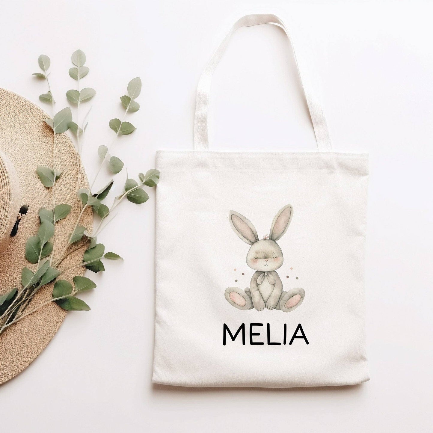 Kinder-Beutel mit Namen personalisiert - Hase - Stofftasche als Sporttasche, Wechselwäsche, Tragetasche - Kita, Schule & Kindergarten kleinebuchstaben