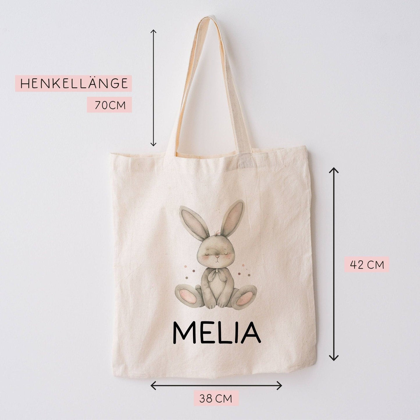Kinder-Beutel mit Namen personalisiert - Hase - Stofftasche als Sporttasche, Wechselwäsche, Tragetasche - Kita, Schule & Kindergarten kleinebuchstaben