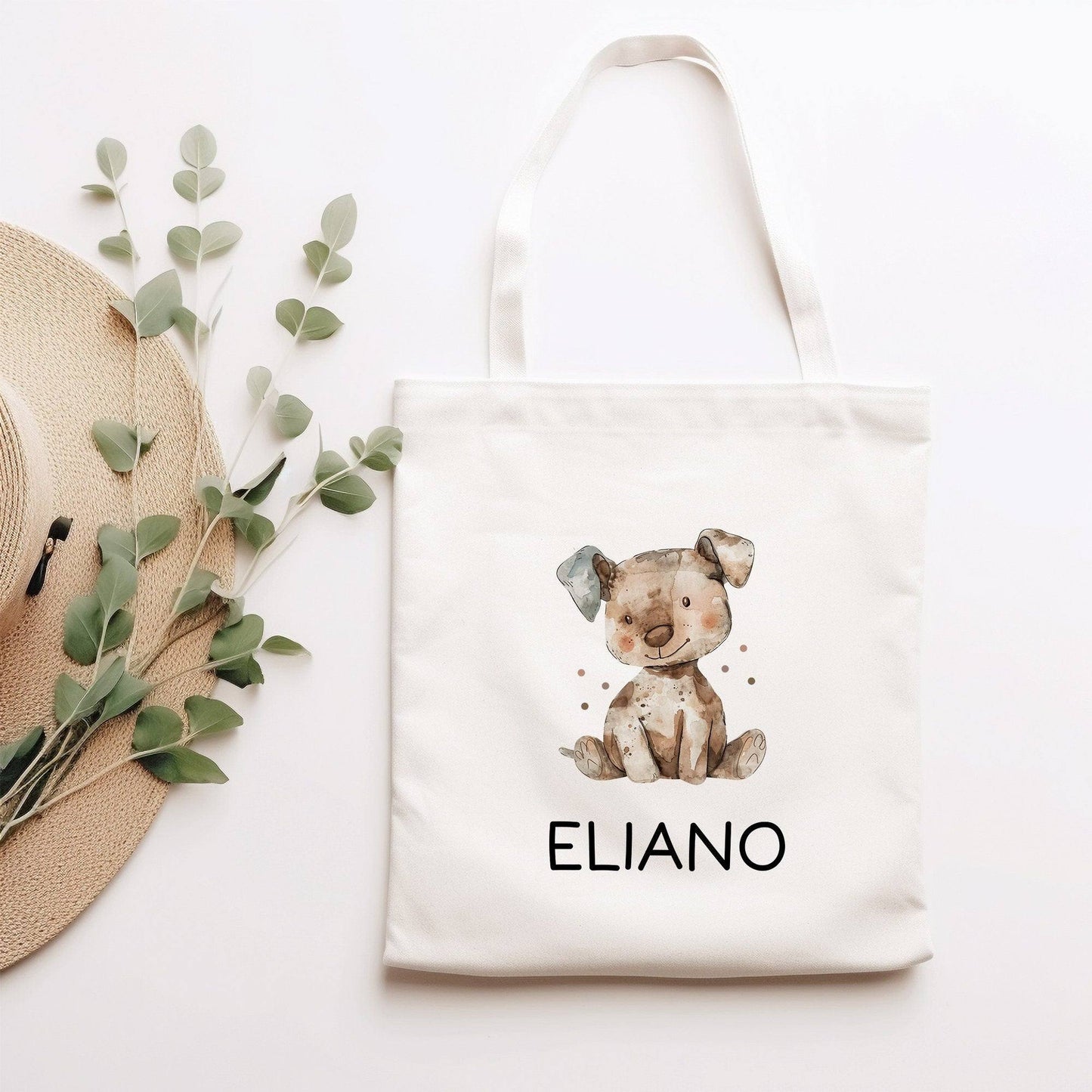 Kinder-Beutel mit Namen personalisiert - Hund - Stofftasche als Sporttasche, Wechselwäsche, Tragetasche - Kita, Kiga, Schule & Kindergarten kleinebuchstaben