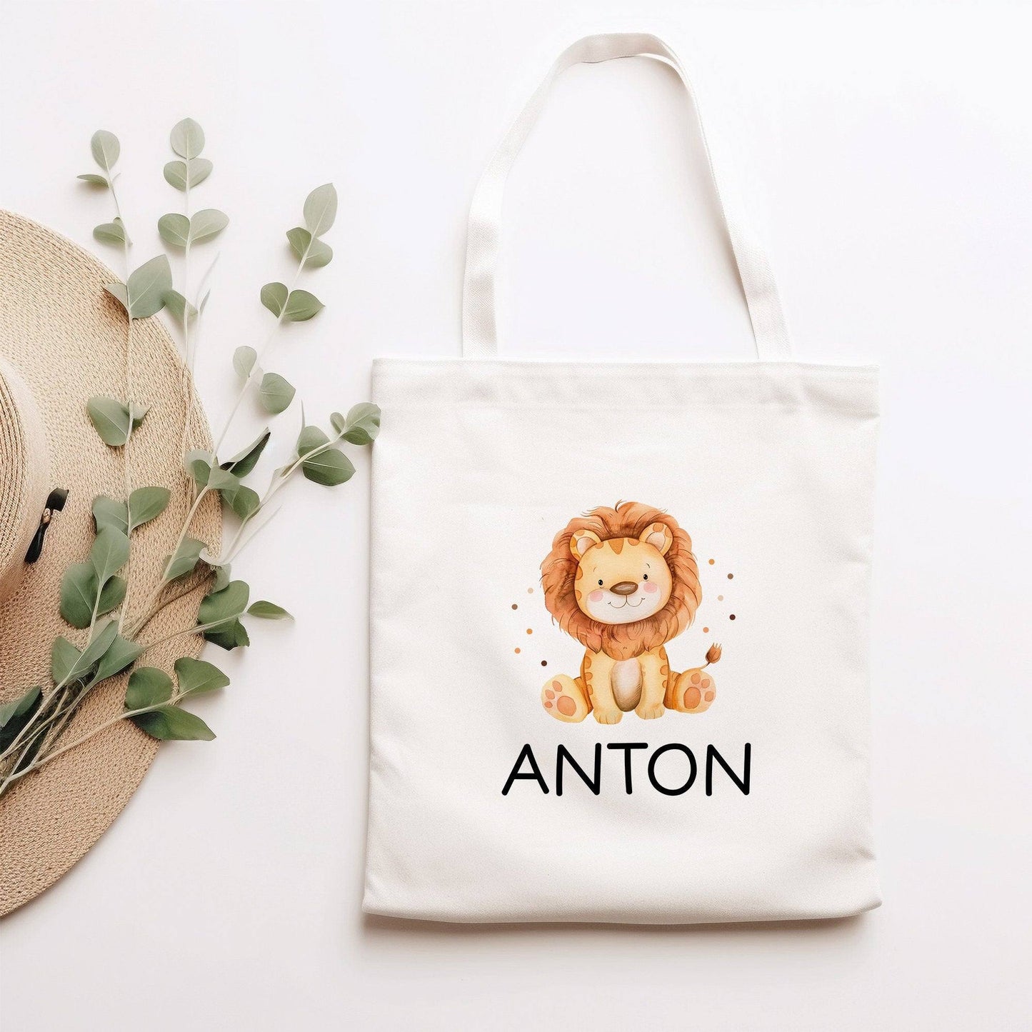 Einschulung Stofftasche mit Namen Löwe personalisiert Kinder-Beutel als Sporttasche, Wechselwäsche, Stoffbeutel -Kita, Schule & Kindergarten kleinebuchstaben