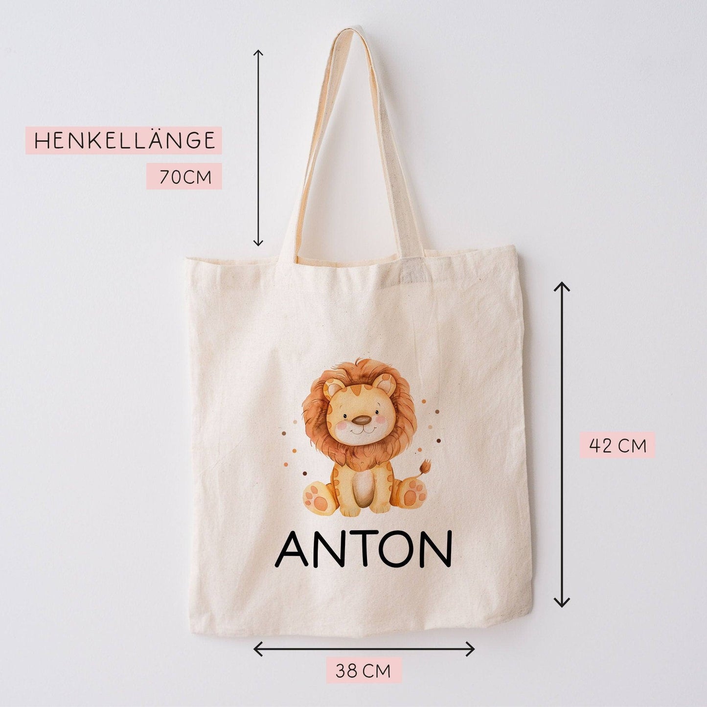 Einschulung Stofftasche mit Namen Löwe personalisiert Kinder-Beutel als Sporttasche, Wechselwäsche, Stoffbeutel -Kita, Schule & Kindergarten kleinebuchstaben