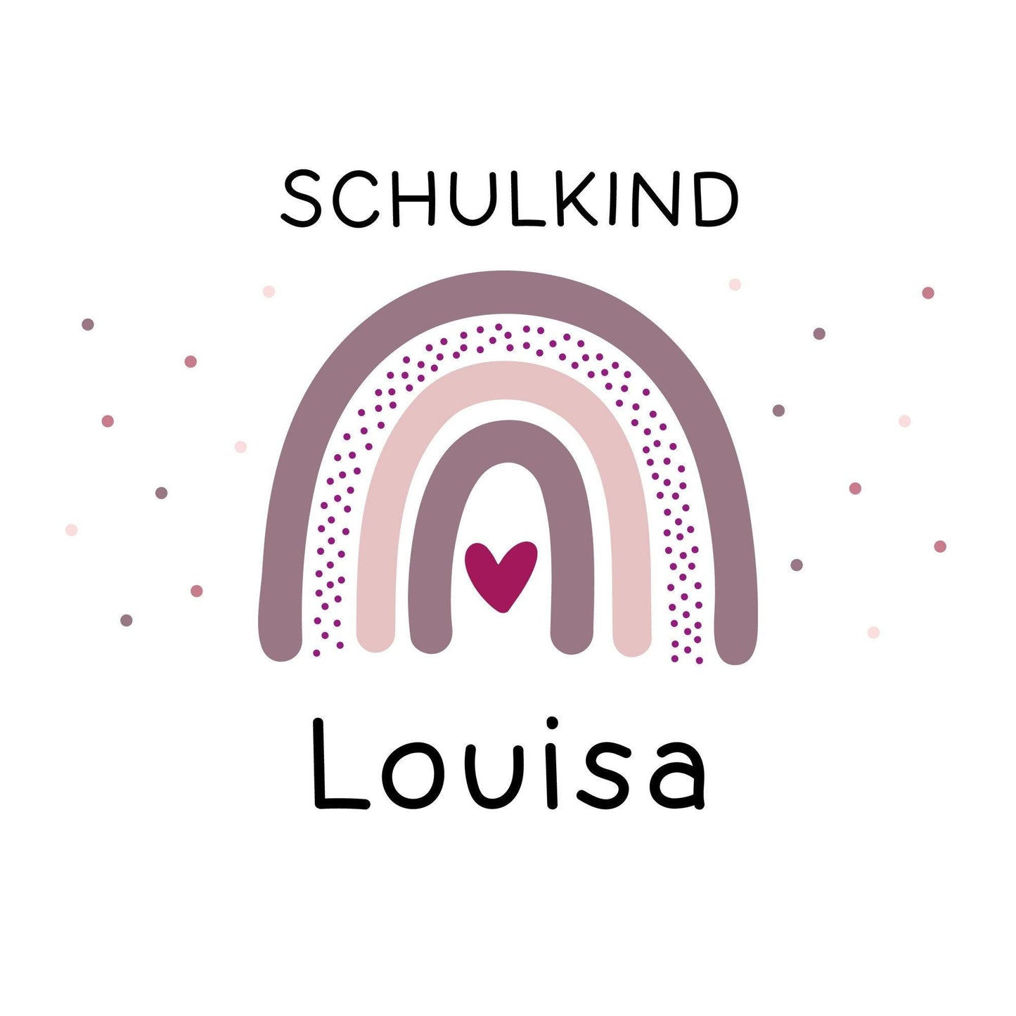 Einschulung Jute Pocket Tasche Personalisiert mit Wunschnamen | Schulkind Regenbogen Herz als Geschenktasche für Schulanfang - 1 Schultag kleinebuchstaben