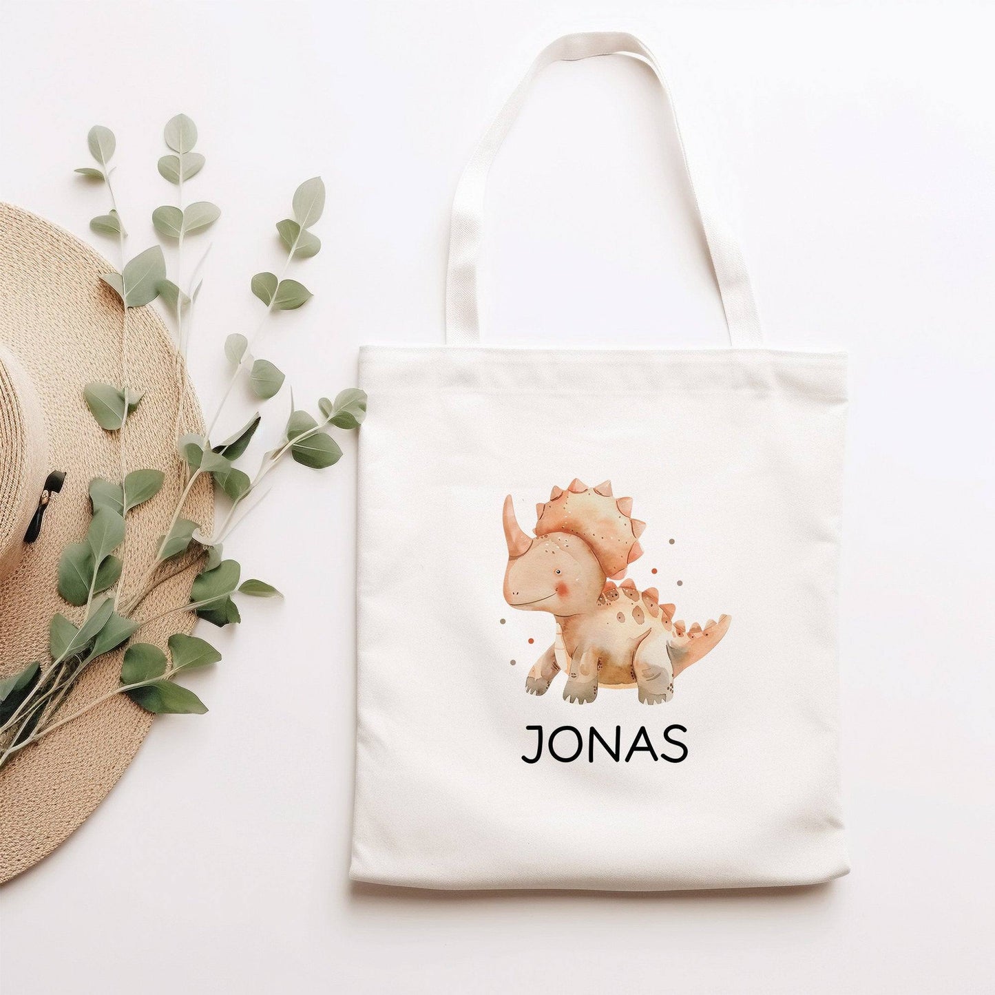 Stofftasche Tasche Dinosaurier Dino Triceratops personalisiert Kinder-Beutel als Sporttasche, Wechselwäsche, Stoffbeutel Kita, Schule kleinebuchstaben