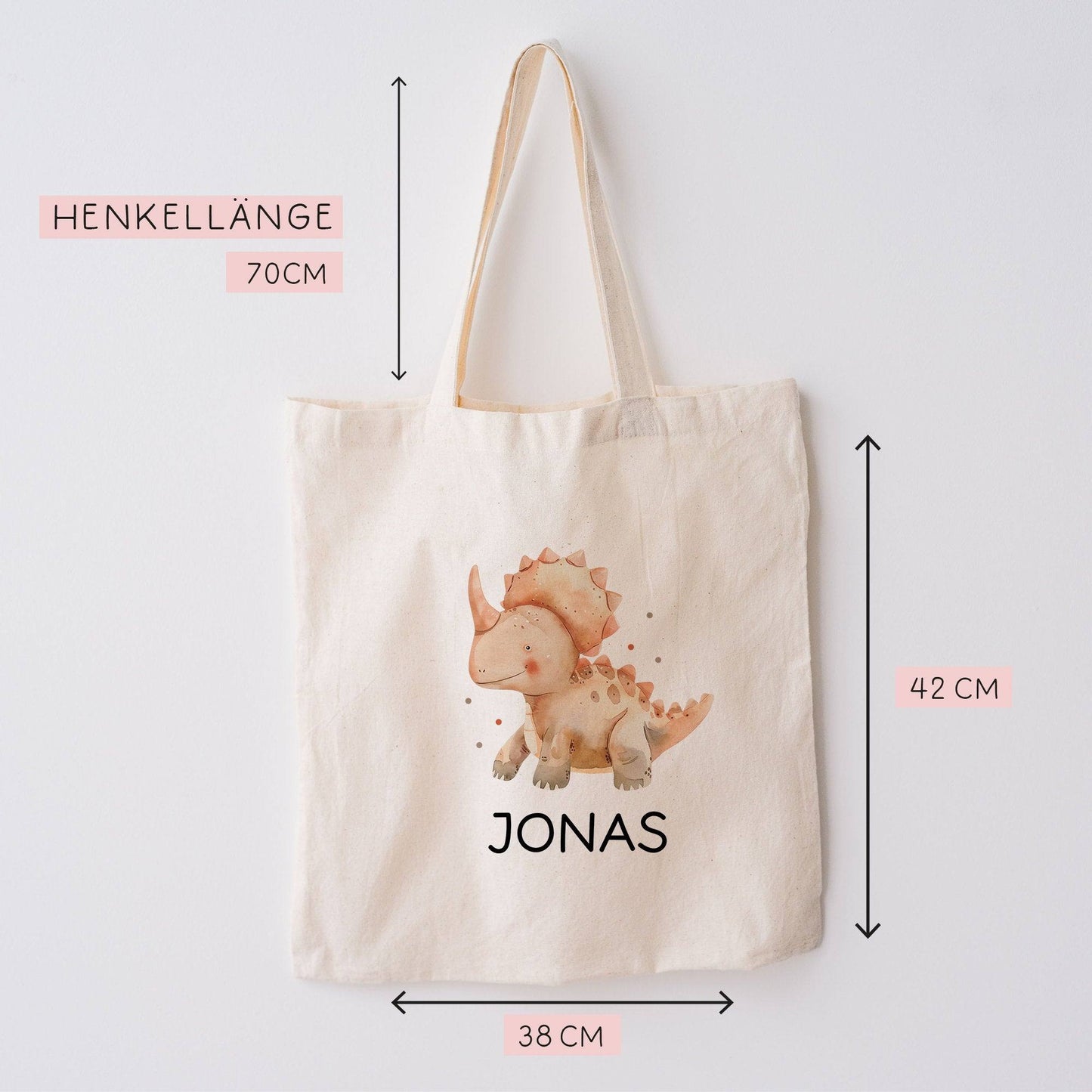 Stofftasche Tasche Dinosaurier Dino Triceratops personalisiert Kinder-Beutel als Sporttasche, Wechselwäsche, Stoffbeutel Kita, Schule kleinebuchstaben