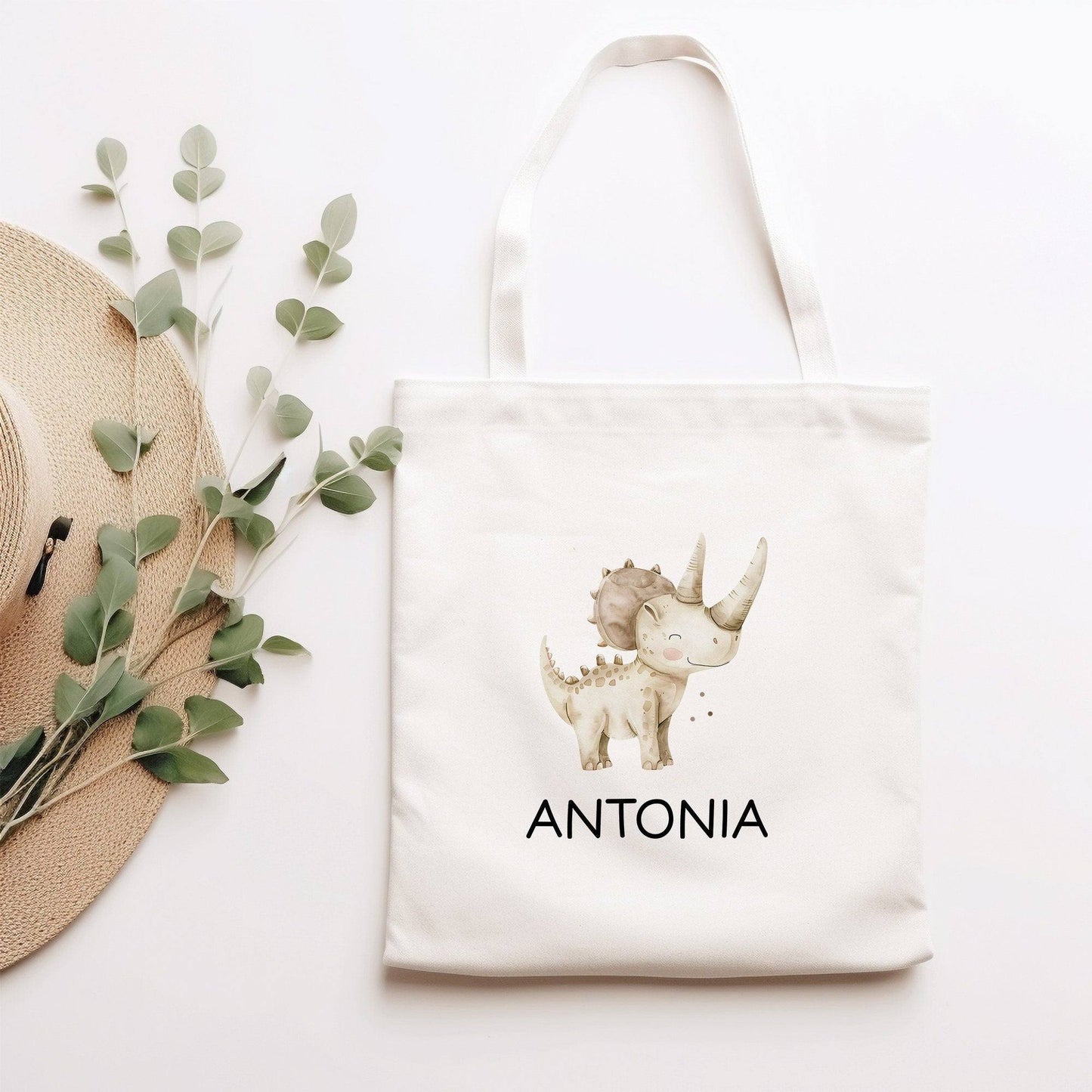 Dinosaurier Dino Stofftasche Tasche Styracosaurus personalisiert Kinder-Beutel als Sporttasche, Wechselwäsche, Stoffbeutel Kita & Schule kleinebuchstaben