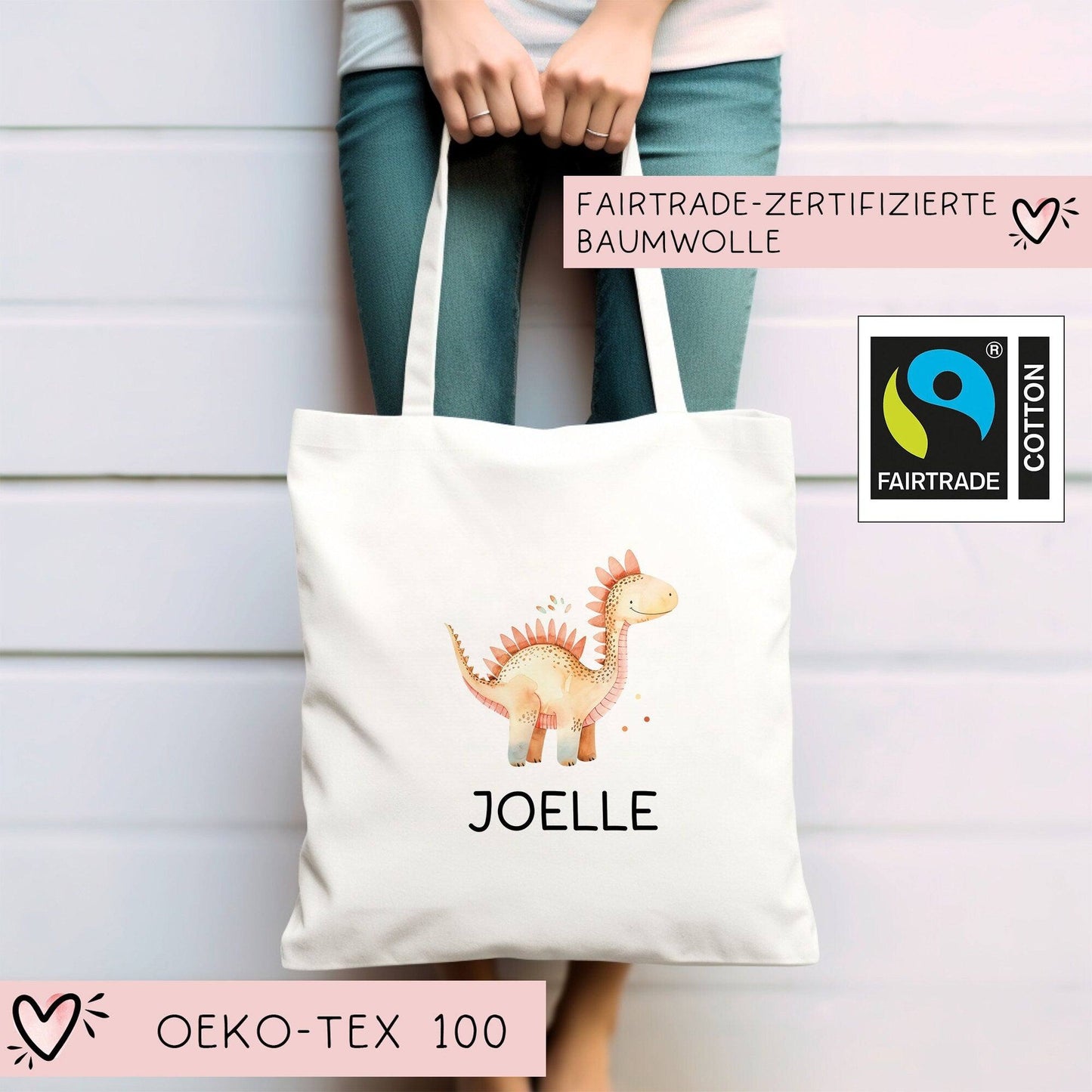 Tasche Dinosaurier Dino Stofftasche Stegosaurus personalisiert Kinder-Beutel als Sporttasche, Wechselwäsche, Stoffbeutel Kita, KIGA & Schule kleinebuchstaben