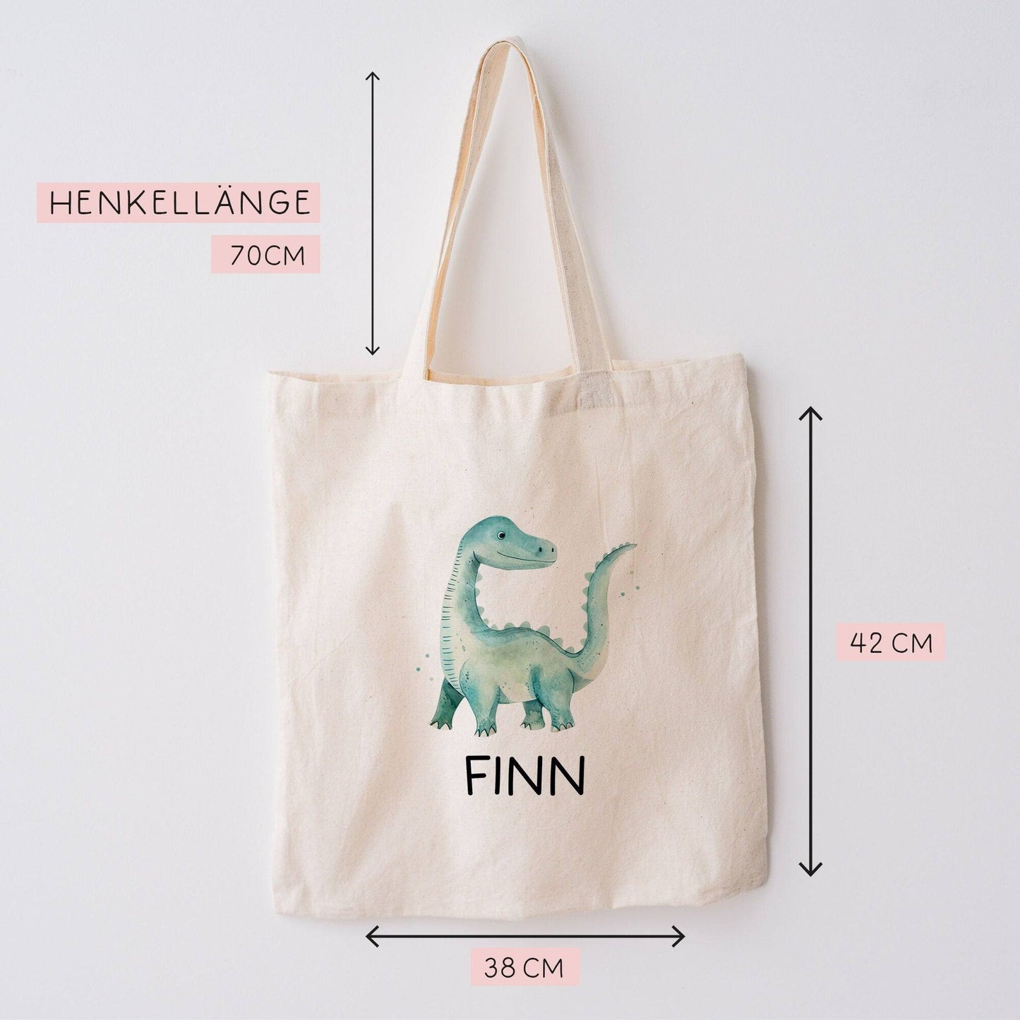 Stoffbeutel Dinosaurier Dino Stofftasche Brontosaurus Tasche personalisiert Kinder-Beutel als Sporttasche, Wechselwäsche, Kita & Schule kleinebuchstaben