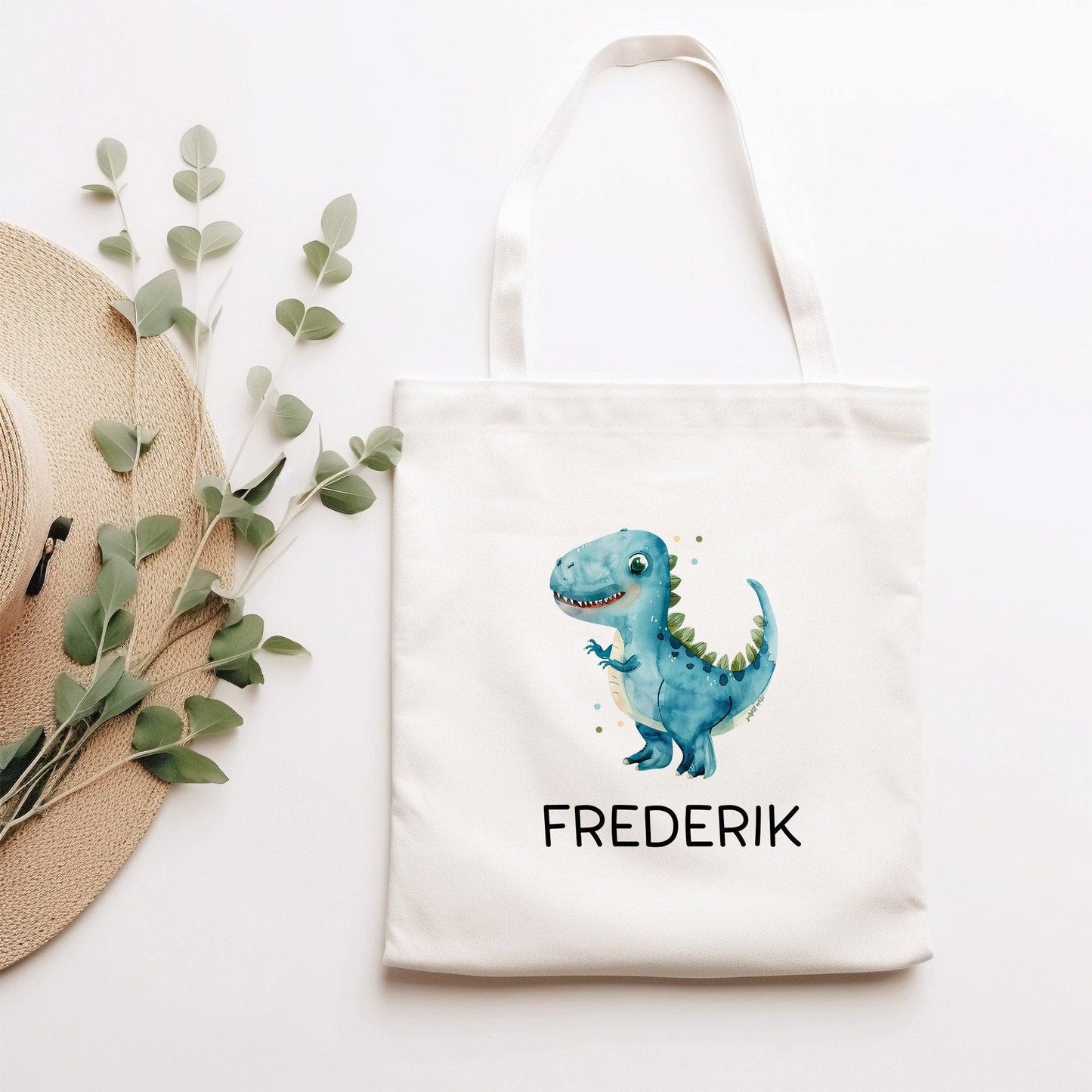 Stoffbeutel Dinosaurier Dino Stofftasche Tyrannosaurus Rex Tasche personalisiert Kinder-Beutel als Sporttasche, Wechselwäsche, Kita & Schule kleinebuchstaben