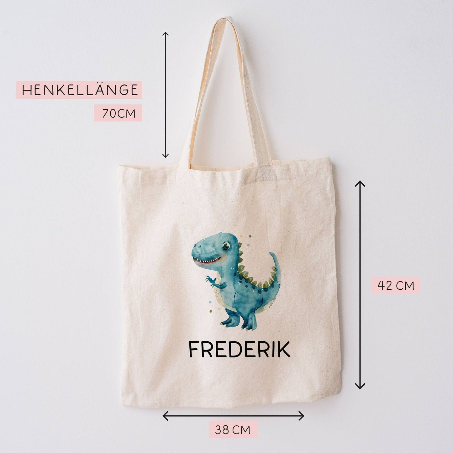 Stoffbeutel Dinosaurier Dino Stofftasche Tyrannosaurus Rex Tasche personalisiert Kinder-Beutel als Sporttasche, Wechselwäsche, Kita & Schule kleinebuchstaben