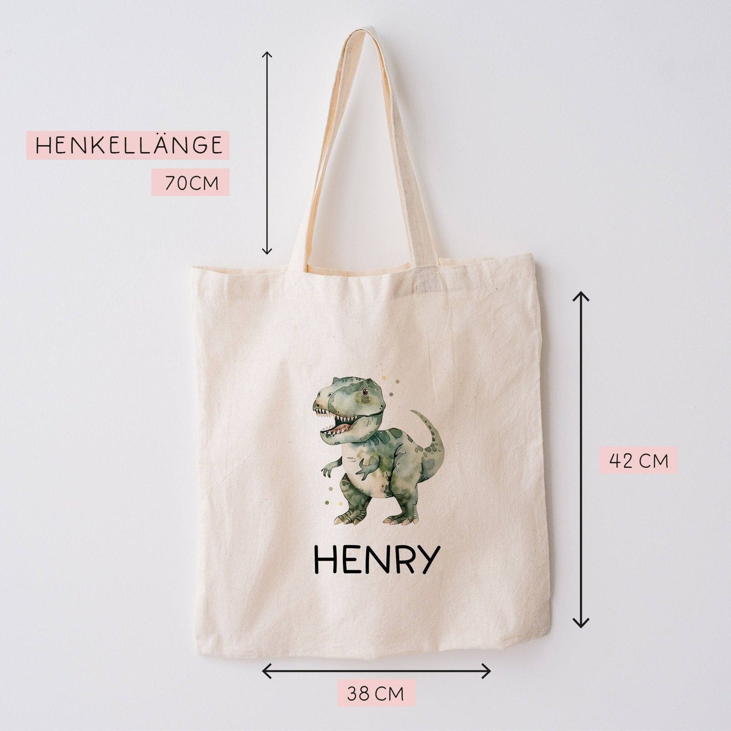 Kinder-Beutel Dinosaurier Dino Stofftasche Tyrannosaurus Rex Tasche personalisiert als Sporttasche, Wechselwäsche, Stoffbeutel Kita & Schule kleinebuchstaben