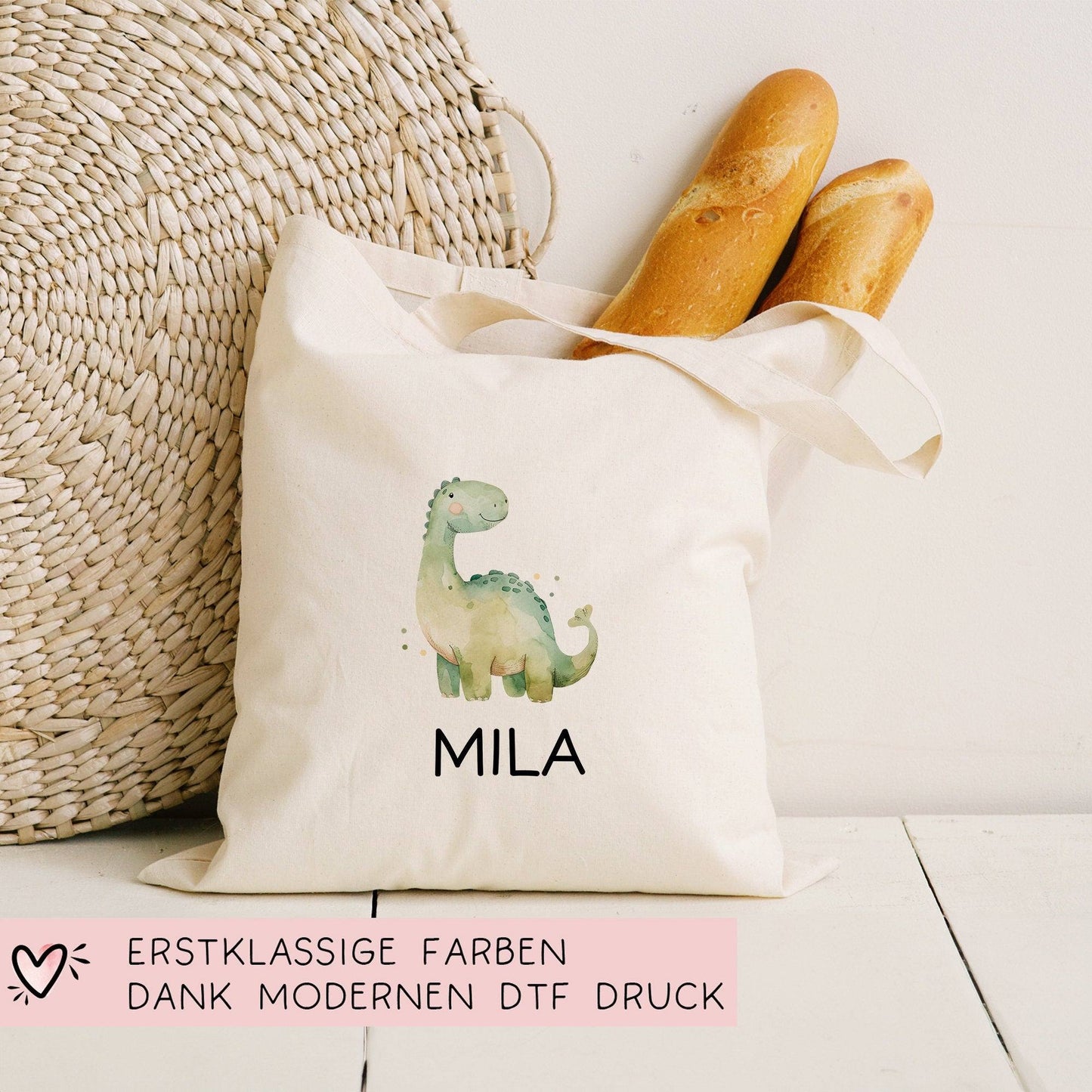 Stoffbeutel Dinosaurier Dino Wunschname Stofftasche Brontosaurus Tasche personalisiert Kinder-Beutel als Sporttasche, Wechselwäsche & Schule kleinebuchstaben