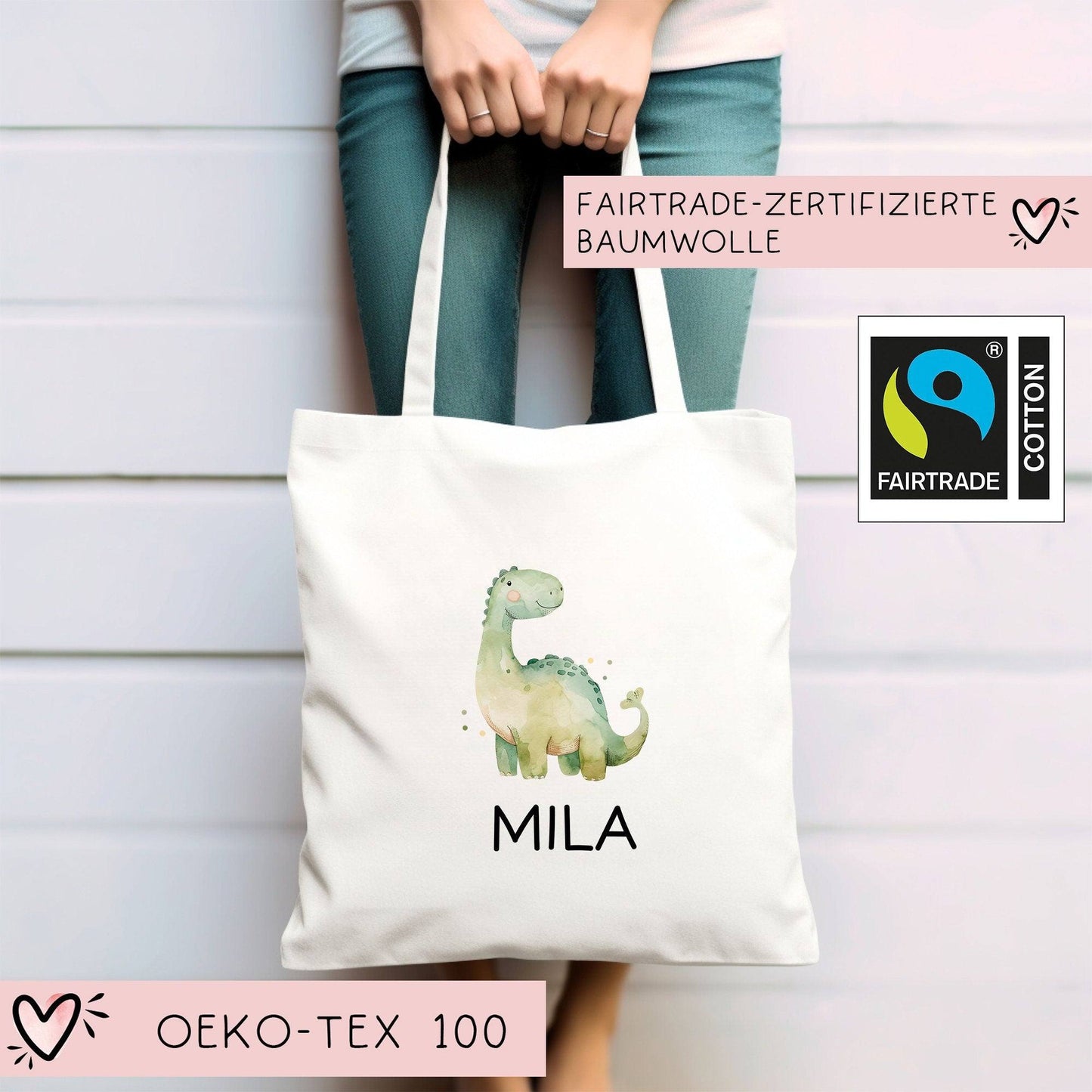 Stoffbeutel Dinosaurier Dino Wunschname Stofftasche Brontosaurus Tasche personalisiert Kinder-Beutel als Sporttasche, Wechselwäsche & Schule kleinebuchstaben