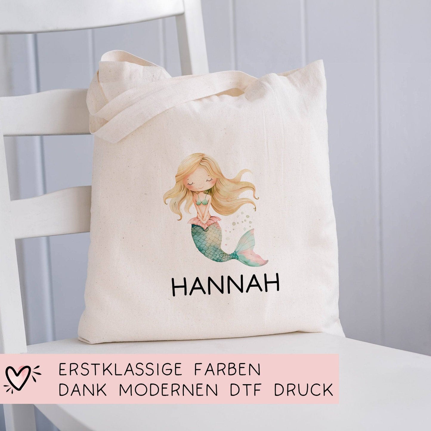 Personalisiert Meerjungfrau Einschulung Stofftasche Kindergarten Wäschebeutel Kinder-Beutel mit Wunschnamen für Schule, Wechselwäsche kleinebuchstaben