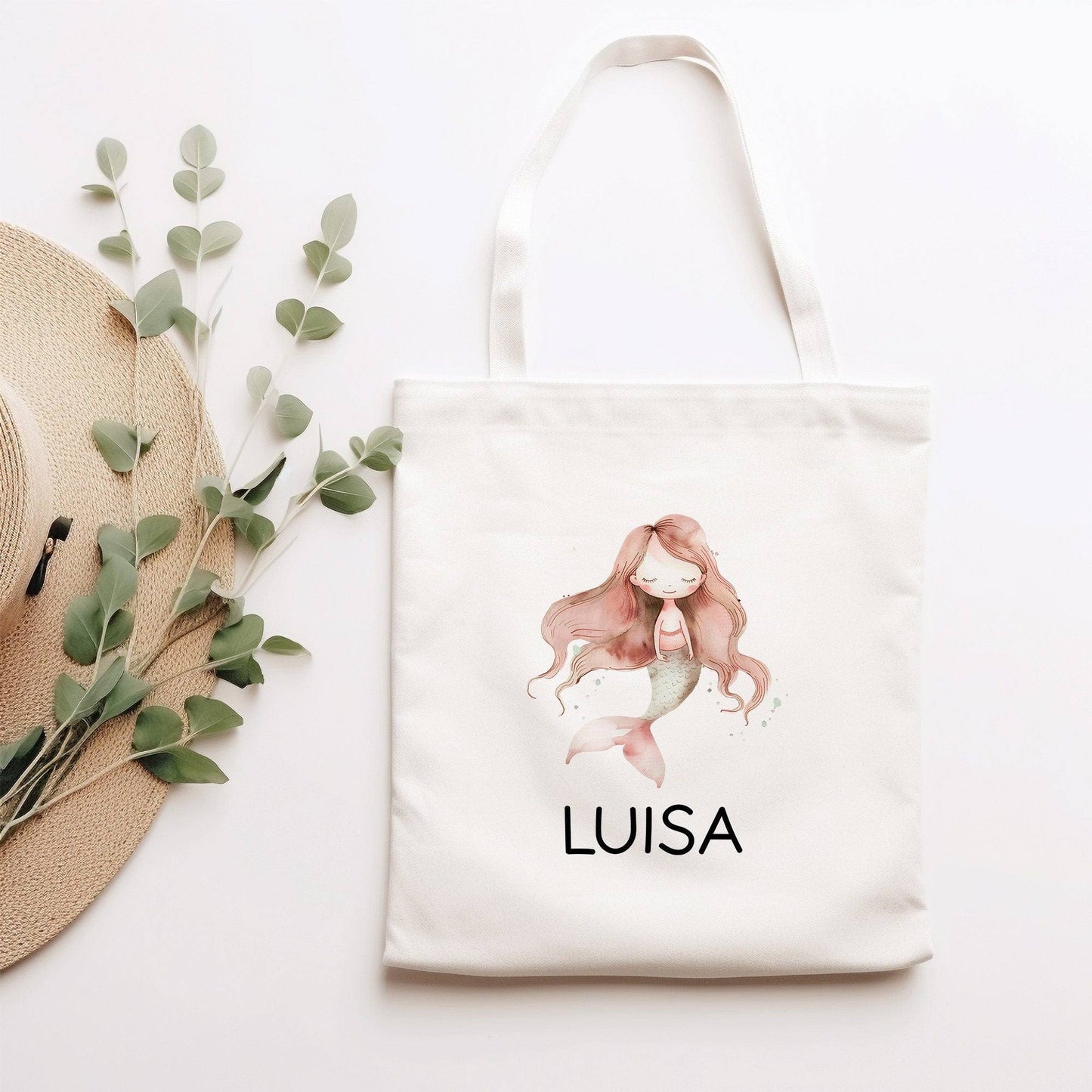 Einschulung Stofftasche Meerjungfrau Personalisiert Kindergarten Wäschebeutel Kinder-Beutel mit Wunschnamen für Schule, Wechselwäsche kleinebuchstaben