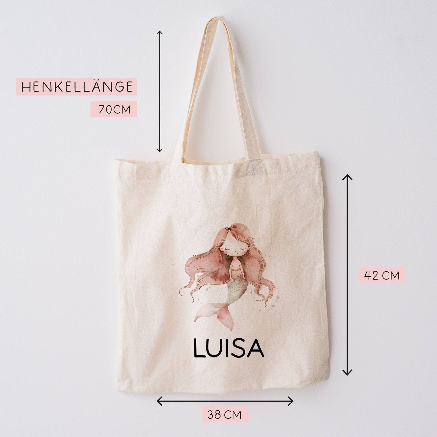 Einschulung Stofftasche Meerjungfrau Personalisiert Kindergarten Wäschebeutel Kinder-Beutel mit Wunschnamen für Schule, Wechselwäsche kleinebuchstaben