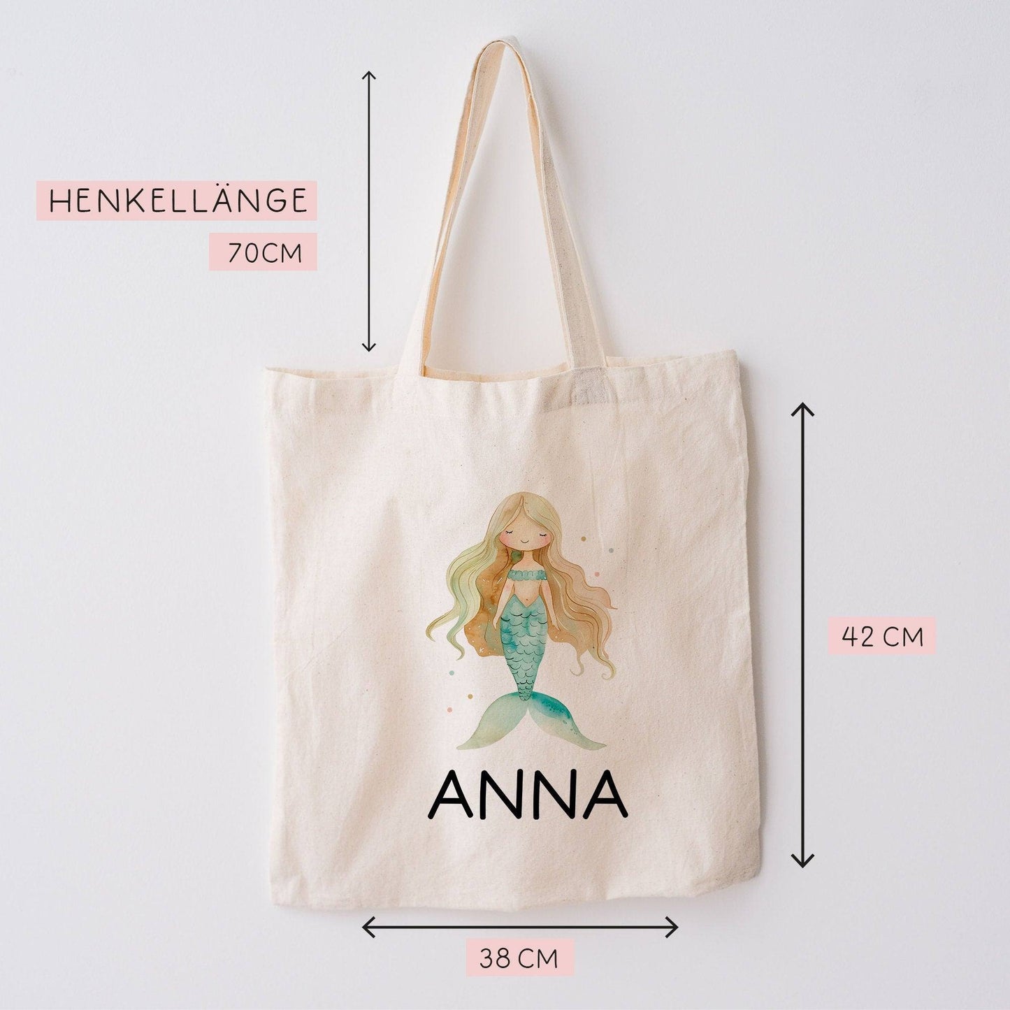 Einschulung Stofftasche Personalisiert Meerjungfrau Kindergarten Wäschebeutel Kinder-Beutel mit Wunschnamen für Schule, Wechselwäsche kleinebuchstaben