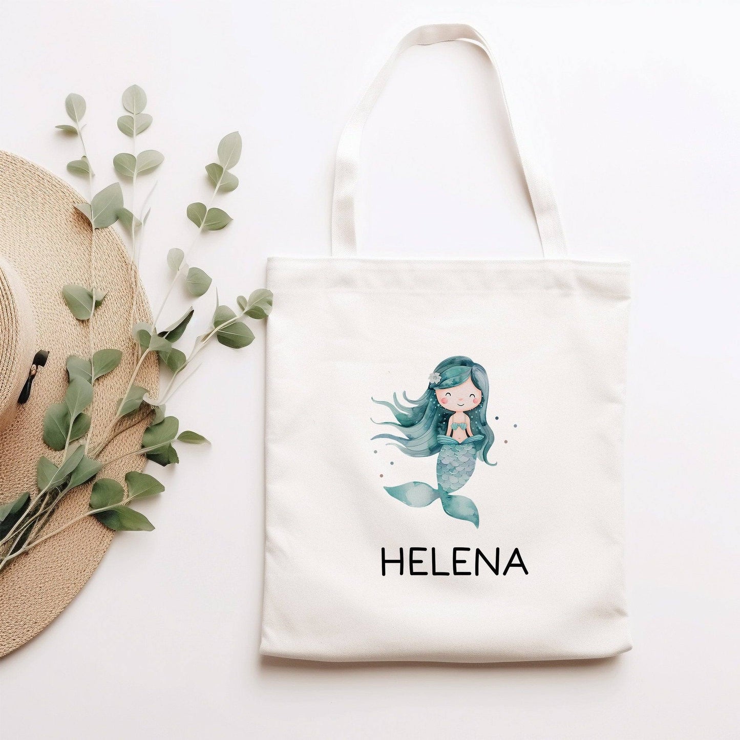 Meerjungfrau Stofftasche Personalisiert Einschulung Kindergarten Wäschebeutel Sportbeutel mit Wunschnamen für Schule, Wechselwäsche kleinebuchstaben Meerjungfrau 01 Stofftasche