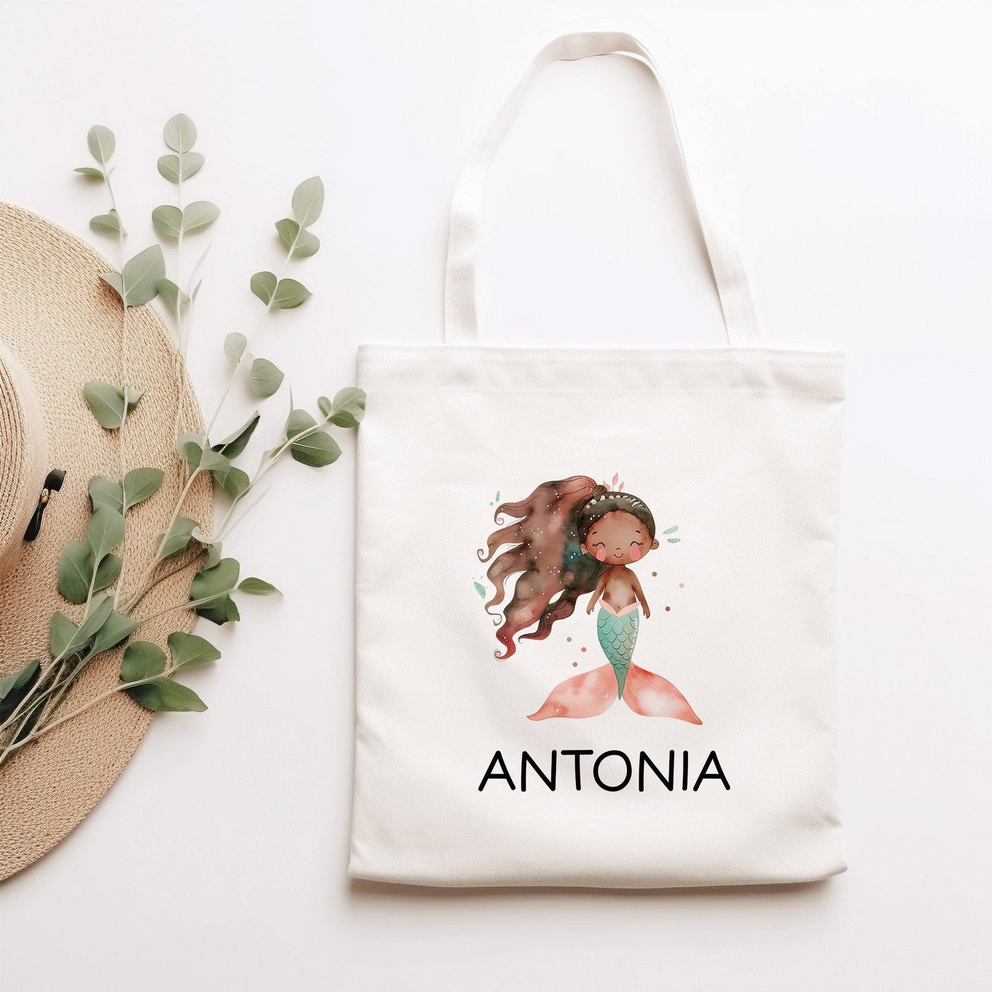 Meerjungfrau Stofftasche Personalisiert Einschulung Kindergarten Wäschebeutel Sportbeutel mit Wunschnamen für Schule, Wechselwäsche kleinebuchstaben Meerjungfrau 03 Stofftasche