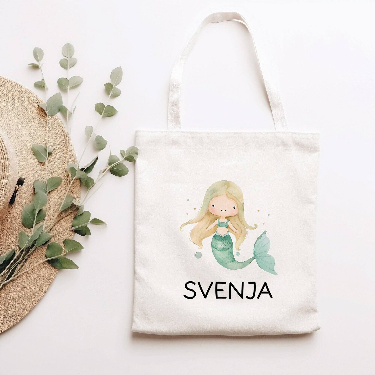 Meerjungfrau Stofftasche Personalisiert Einschulung Kindergarten Wäschebeutel Sportbeutel mit Wunschnamen für Schule, Wechselwäsche kleinebuchstaben Meerjungfrau 04 Stofftasche
