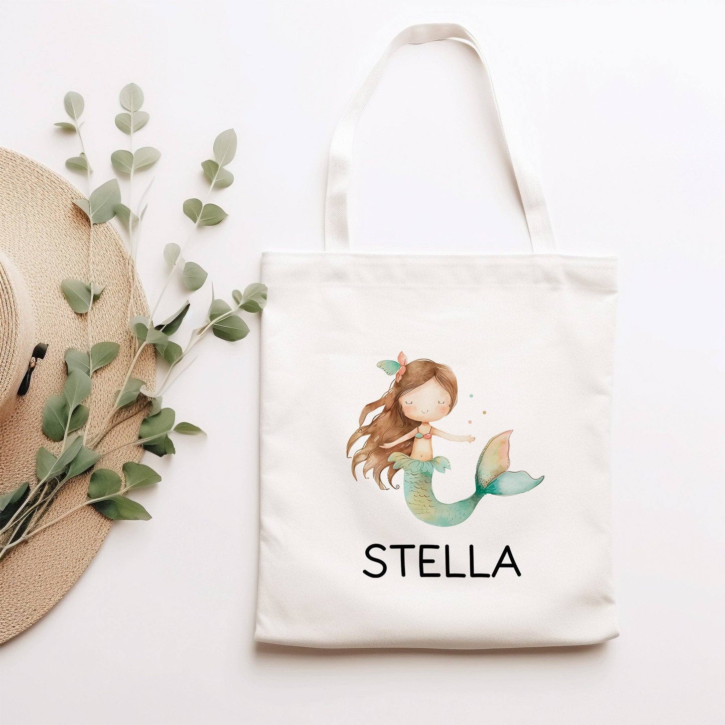 Meerjungfrau Stofftasche Personalisiert Einschulung Kindergarten Wäschebeutel Sportbeutel mit Wunschnamen für Schule, Wechselwäsche kleinebuchstaben Meerjungfrau 05 Stofftasche