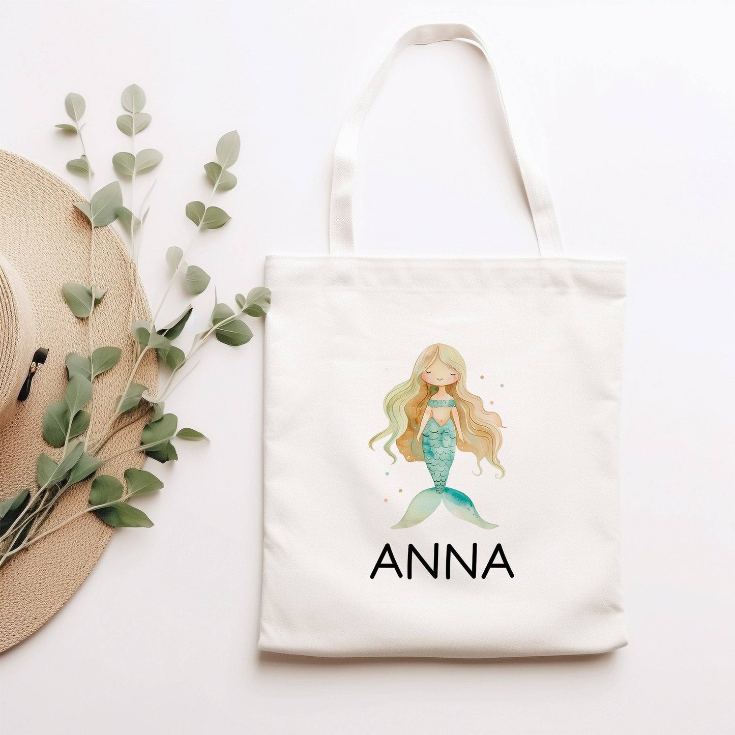 Meerjungfrau Stofftasche Personalisiert Einschulung Kindergarten Wäschebeutel Sportbeutel mit Wunschnamen für Schule, Wechselwäsche kleinebuchstaben Meerjungfrau 08 Stofftasche