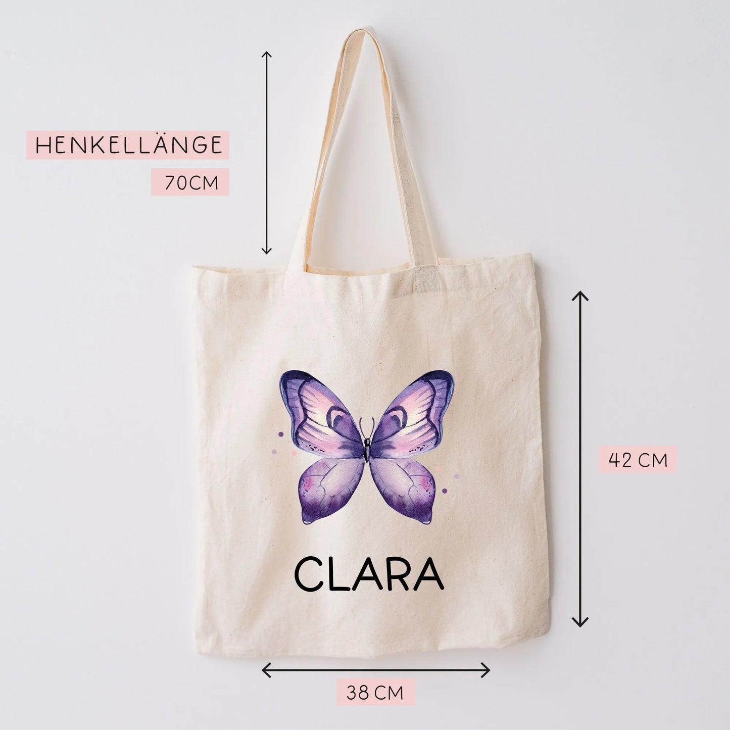 Schmetterling Lila Stofftasche Personalisiert und Namen. Für Schule und Kindergarten - Wäschebeutel Wechselwäsche Sport | Mädchen & Junge kleinebuchstaben