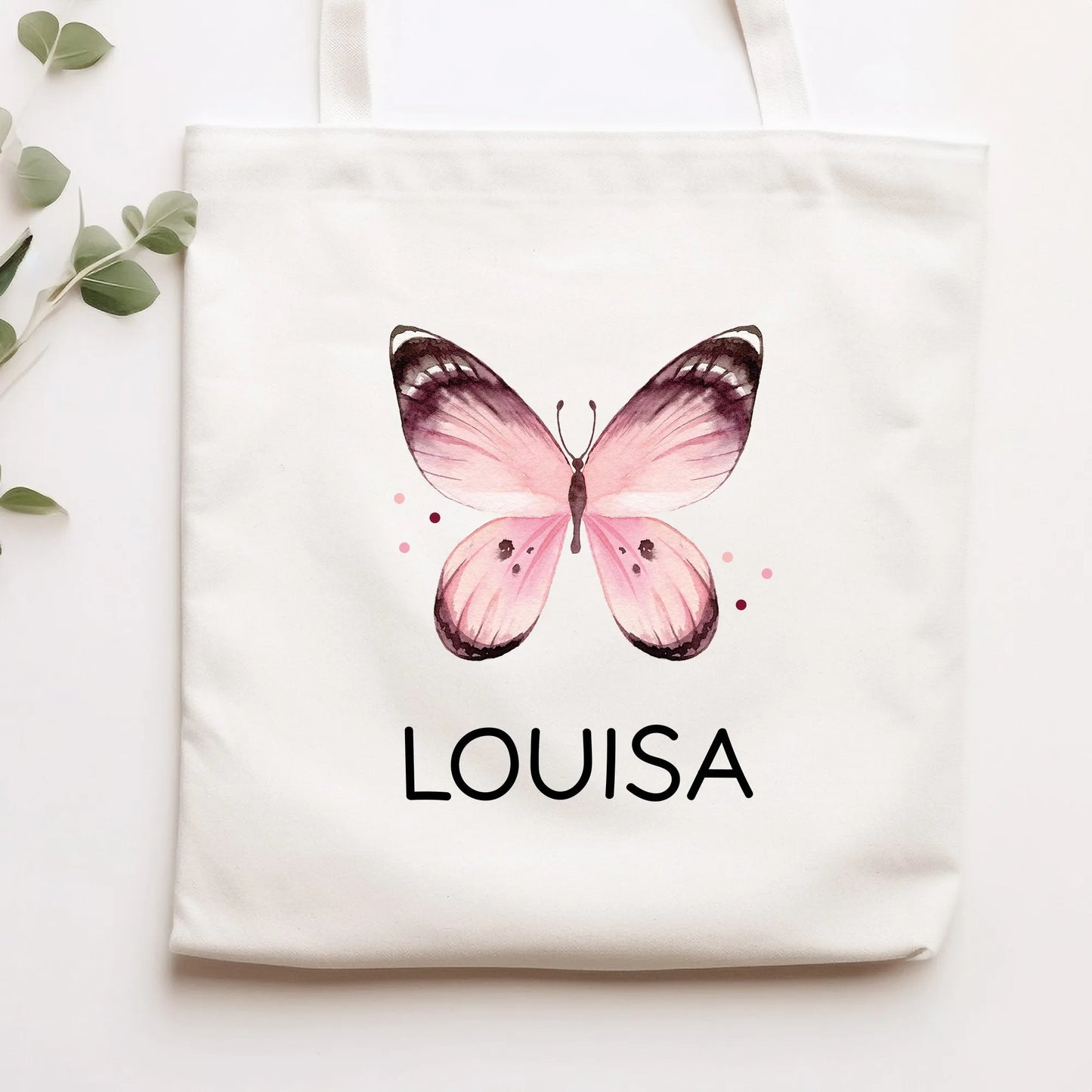 Rosa Lila Schmetterling Stofftasche Personalisiert und Namen. Kindergarten und Schule - Wäschebeutel Wechselwäsche KITA | Junge & Mädchen kleinebuchstaben
