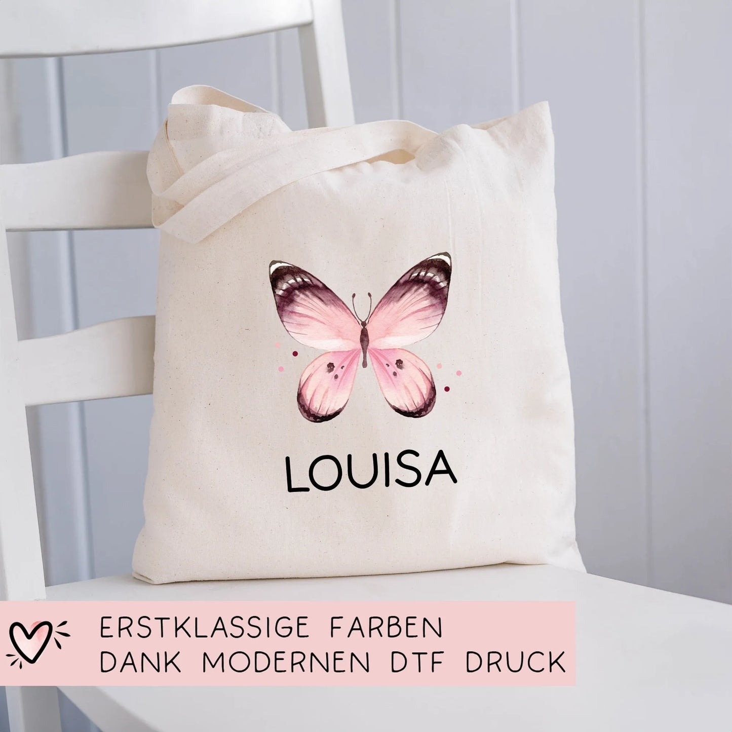 Schmetterling Kinder Turnbeutel Personalisiert | Rucksack mit Wunschnamen | Gymbag, Sportbeutel für Schule, Kindergarten, Trainingsbeutel kleinebuchstaben
