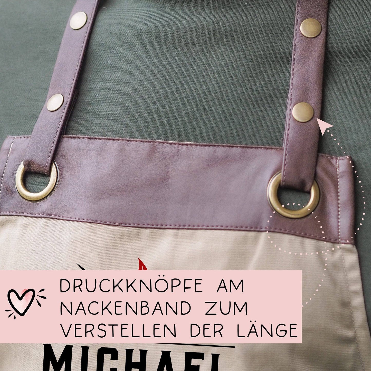 Personalisierte Premium Grillschürze Grillmeister Schürze mit Kunstleder Applikation | Kochschürze | Grillschürze mit Wunschnamen | Geschenk kleinebuchstaben