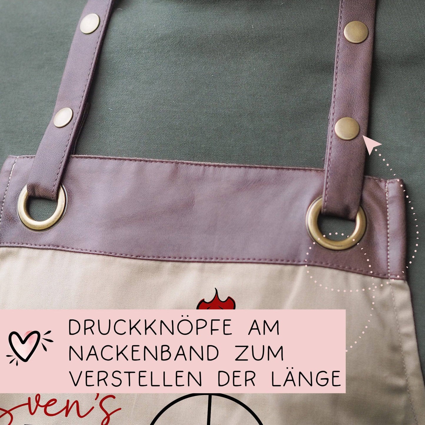 Personalisierte Premium Grillschürze Bratort Schürze mit Kunstleder Applikation | Kochschürze | Grillschürze mit Wunschnamen | Geschenkidee kleinebuchstaben