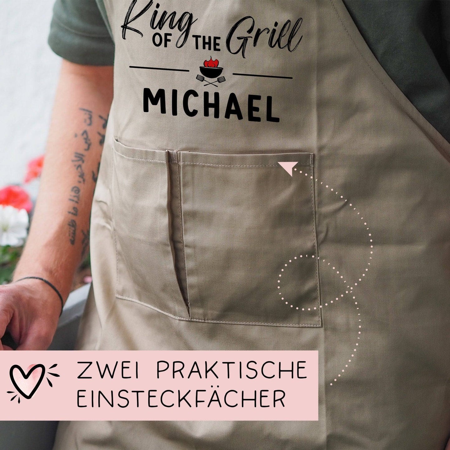 King of the Grill Grillschürze personalisiert für Männer mit Name & Kunstleder zum Geburtstag - Weihnachten Baumwollschürze, Küchenschürze kleinebuchstaben