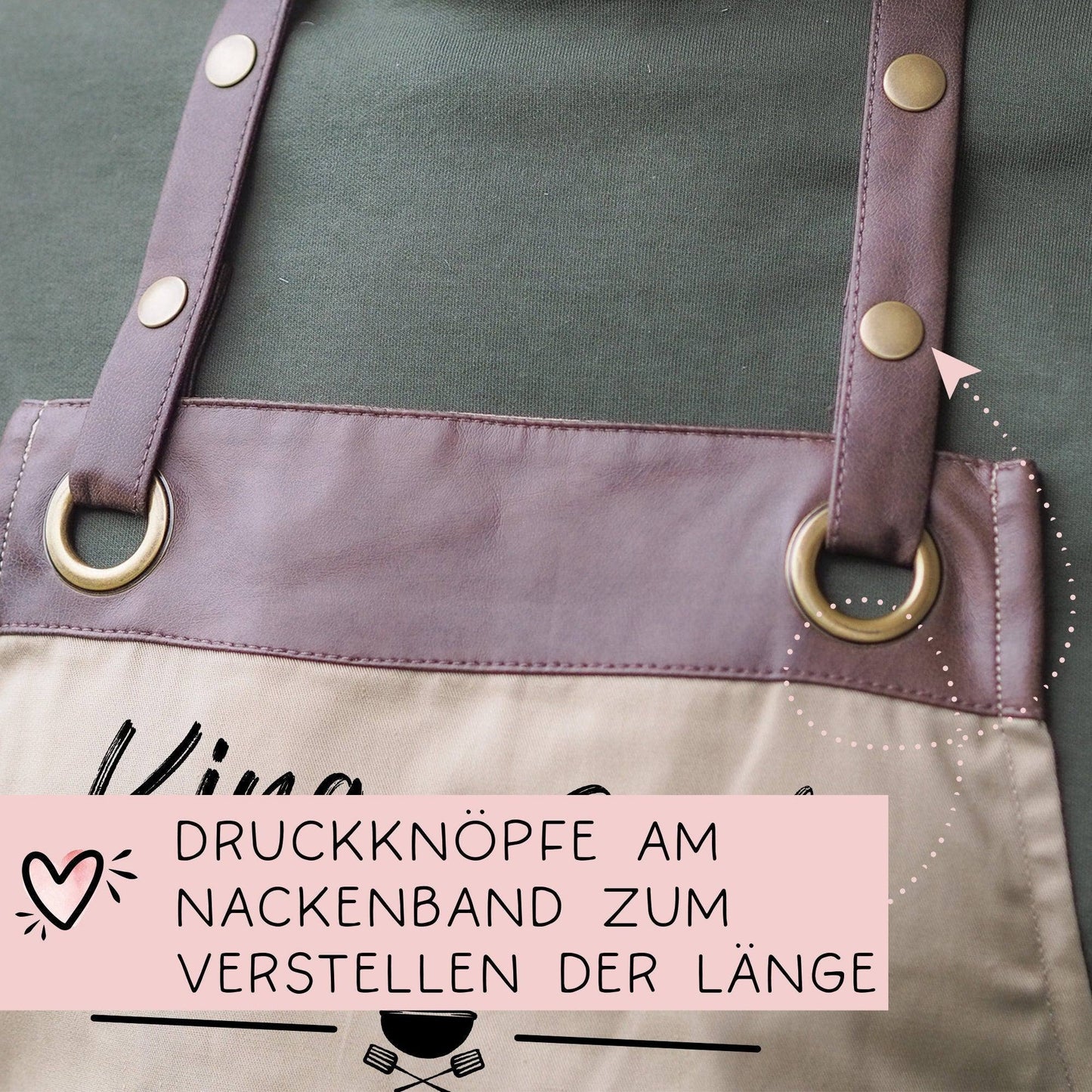 King of the Grill Grillschürze personalisiert für Männer mit Name & Kunstleder zum Geburtstag - Weihnachten Baumwollschürze, Küchenschürze kleinebuchstaben