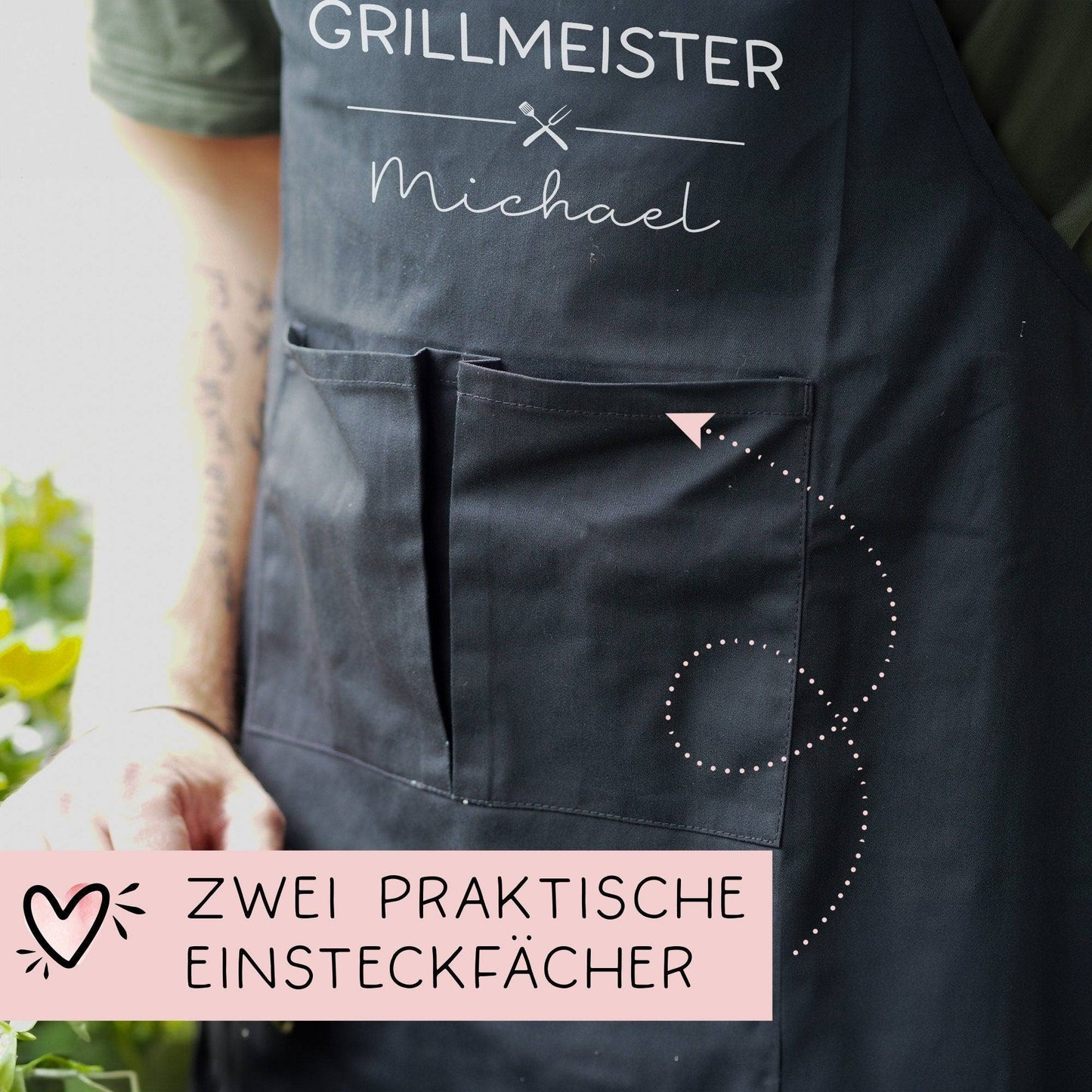 Grillschürze Grillmeister personalisiert für Männer mit Kunstleder Applikation zum 60. Geburtstag -Baumwollschürze, Küchenschürze, Geschenk kleinebuchstaben