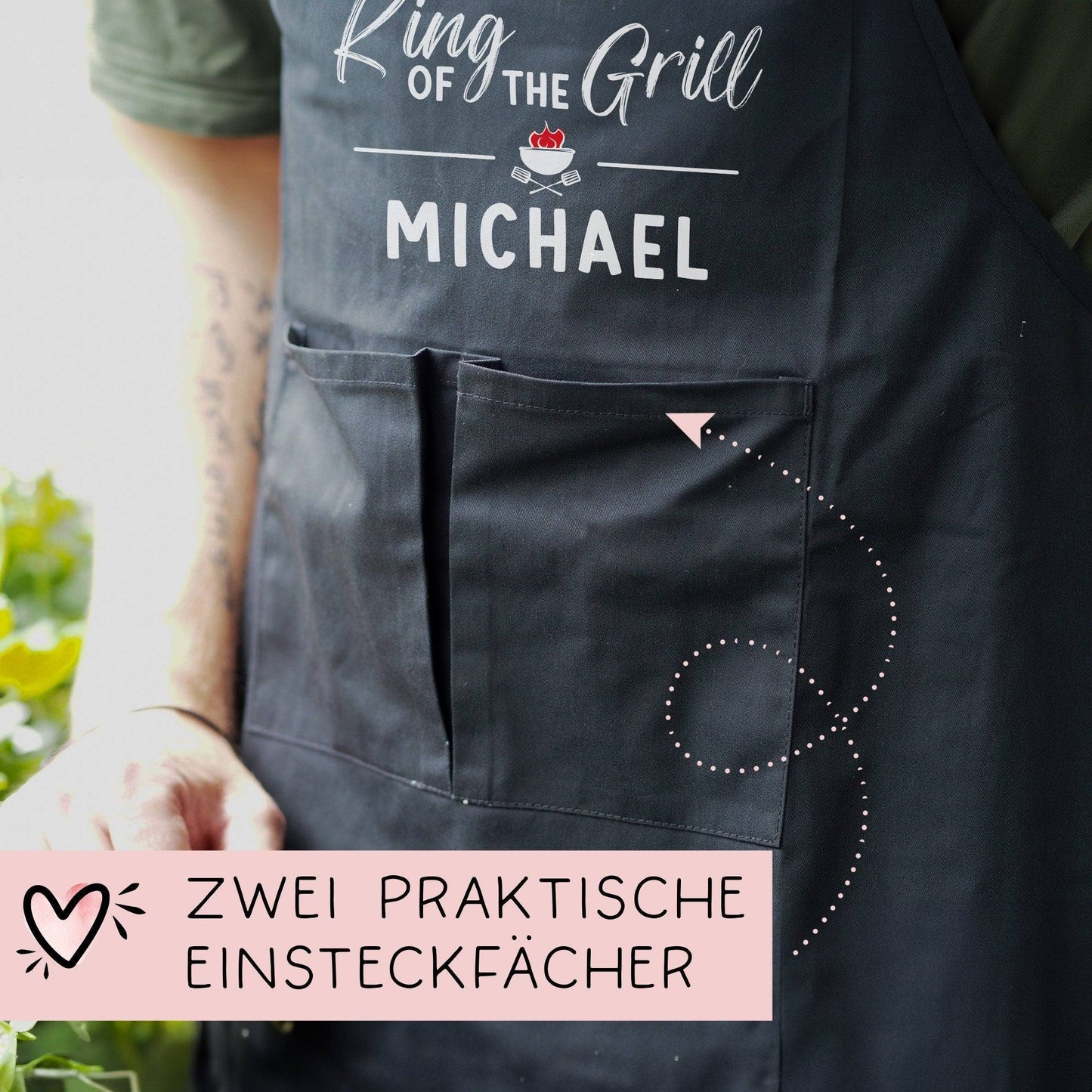 Grillschürze personalisiert King of the Grill für Männer mit Name & Kunstleder zum Geburtstag - Weihnachten Baumwollschürze, Küchenschürze kleinebuchstaben