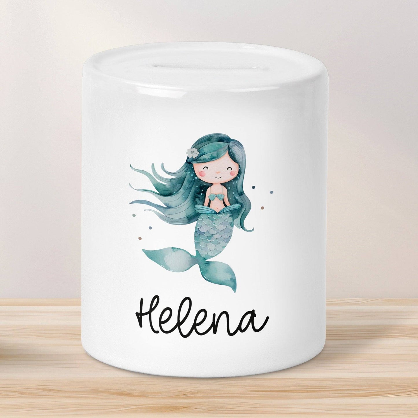 Spardose Meerjungfrau Personalisiert mit Name oder Wunschnamen für Mädchen aus Keramik. Geschenk Taufe, Geburtstag od. Weihnachten Sparbox kleinebuchstaben Meerjungfrau 01