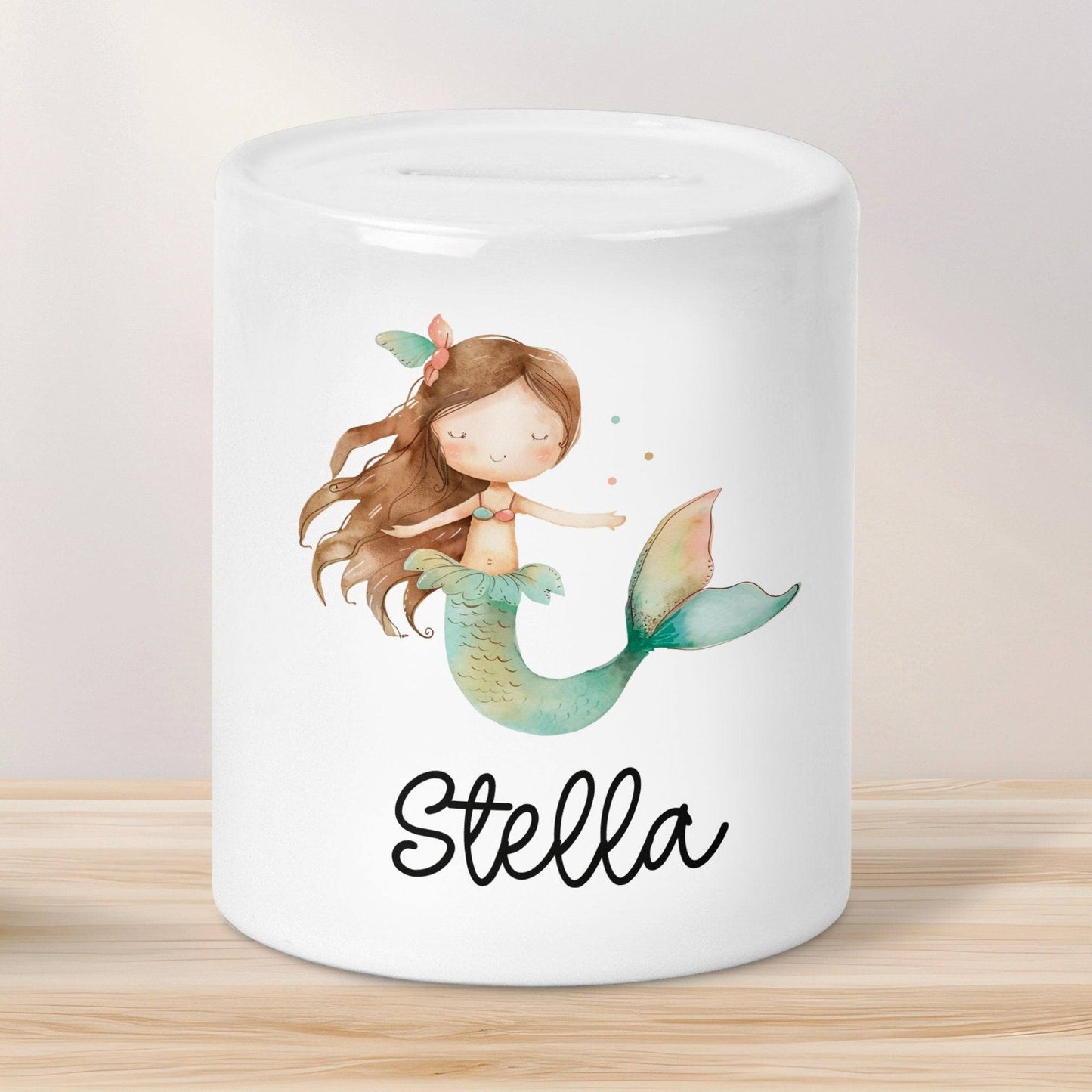 Spardose Meerjungfrau Personalisiert mit Name oder Wunschnamen für Mädchen aus Keramik. Geschenk Taufe, Geburtstag od. Weihnachten Sparbox kleinebuchstaben Meerjungfrau 05